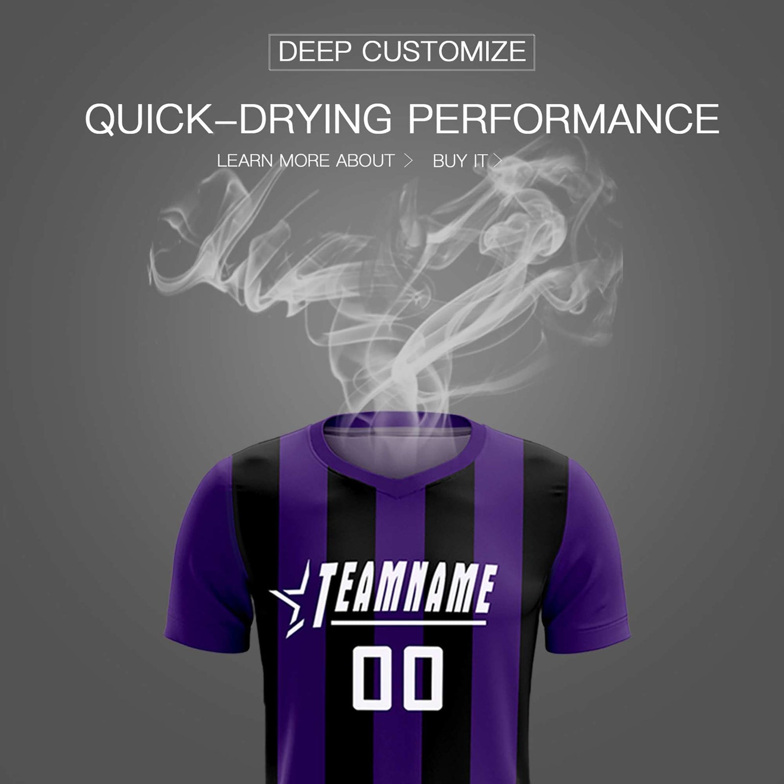Custom Purple Black Vertical Stripes Casual Outdoor Soccer Sets Jersey