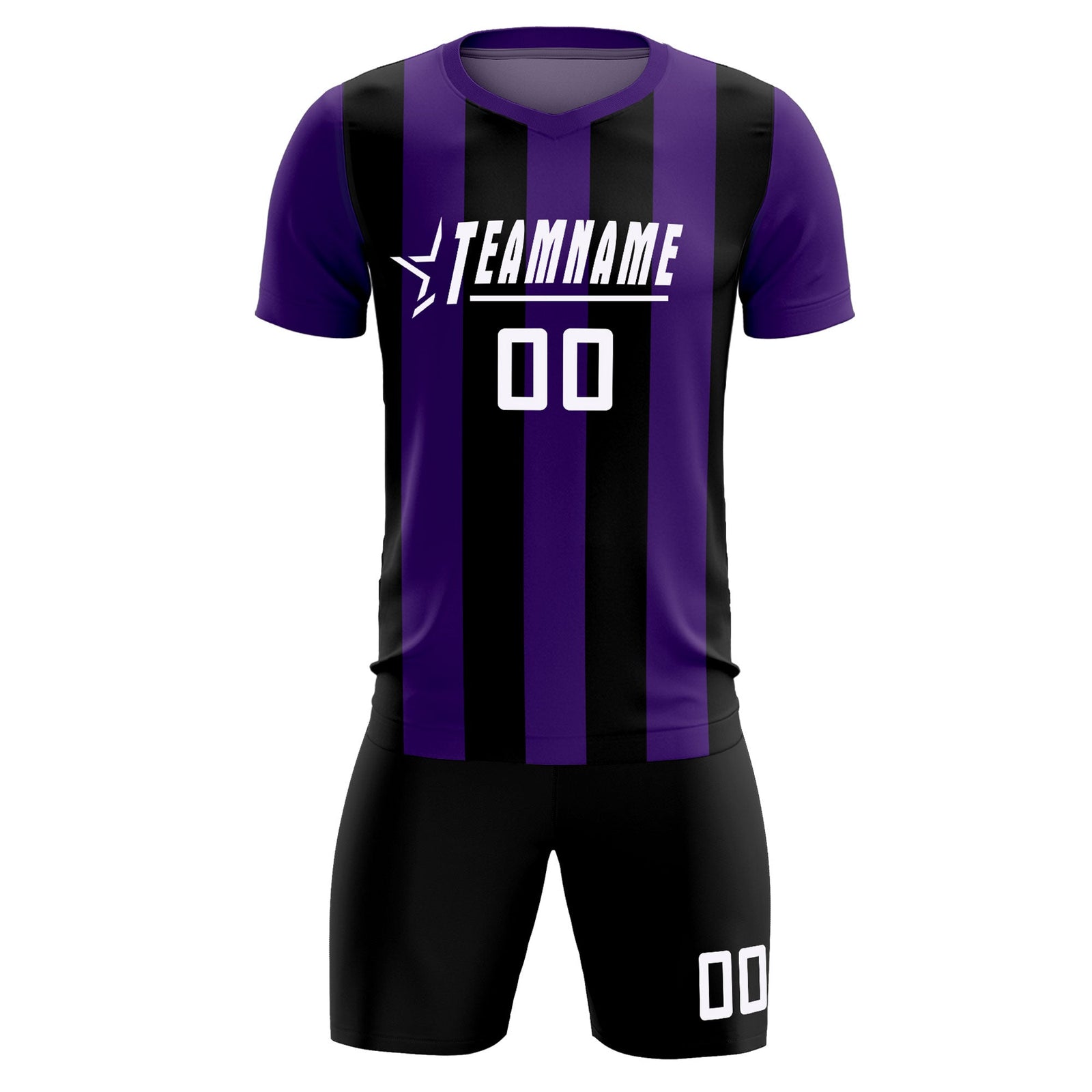 Custom Purple Black Vertical Stripes Casual Outdoor Soccer Sets Jersey