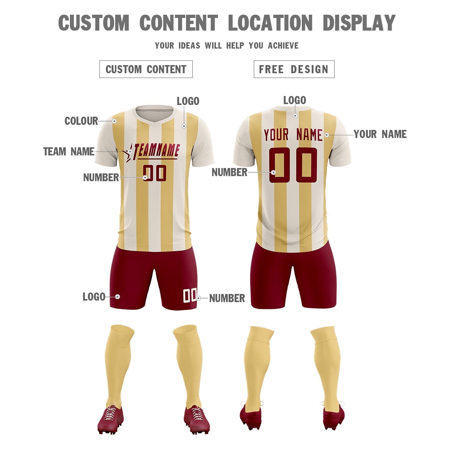 Custom Cream Khaki Vertical Stripes Casual Outdoor Soccer Sets Jersey