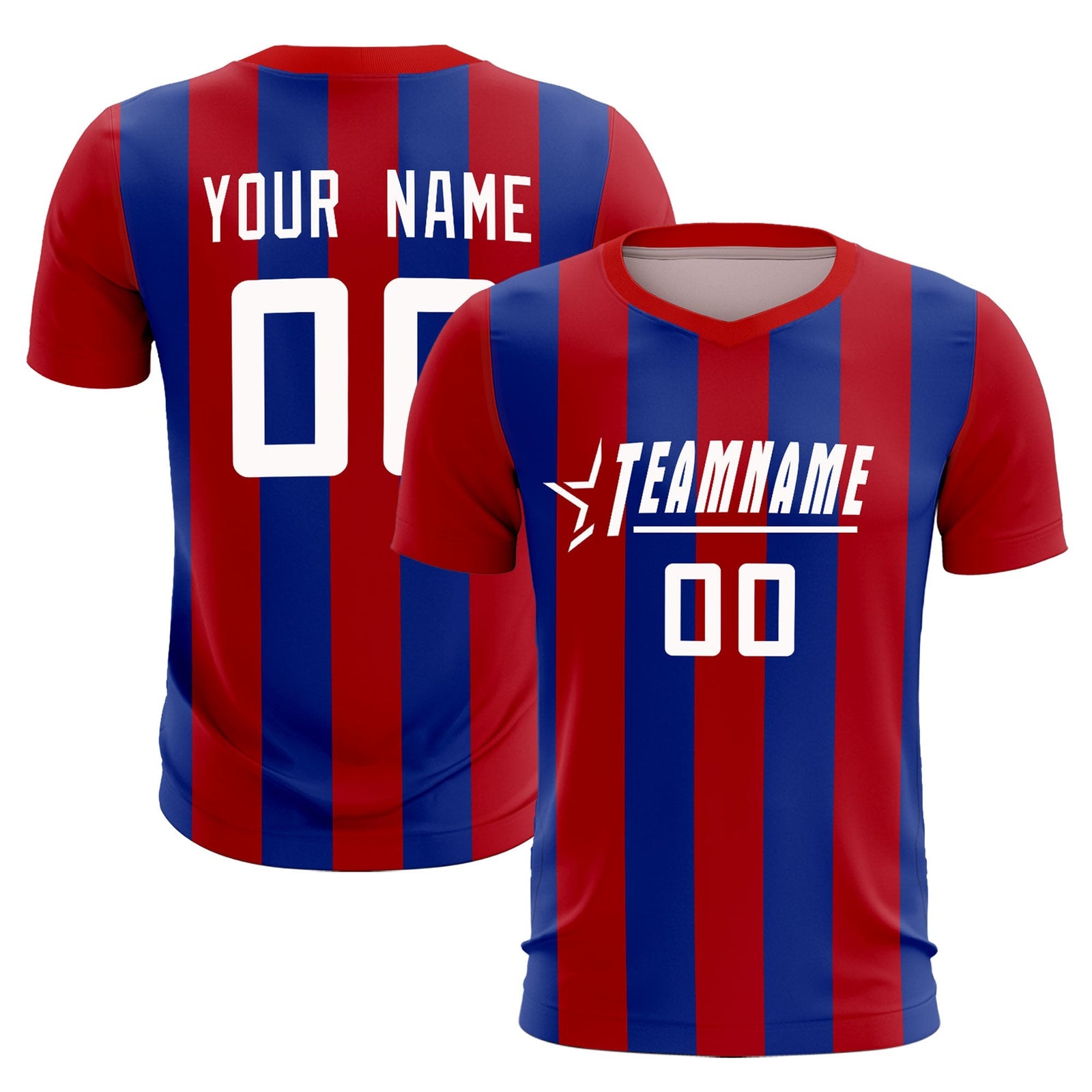 Custom Red Royal Vertical Stripes Casual Outdoor Soccer Sets Jersey