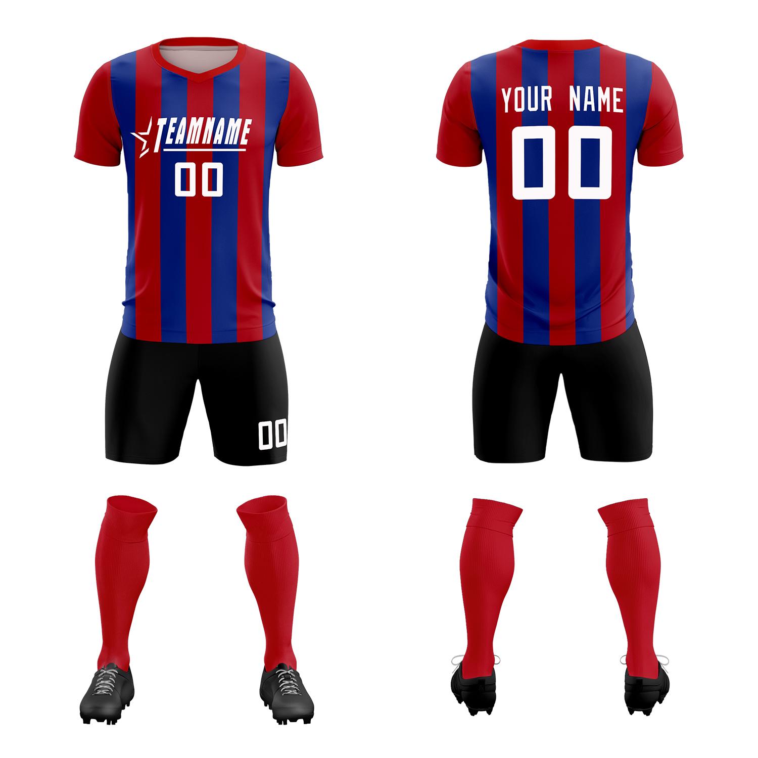 Custom Red Royal Vertical Stripes Casual Outdoor Soccer Sets Jersey