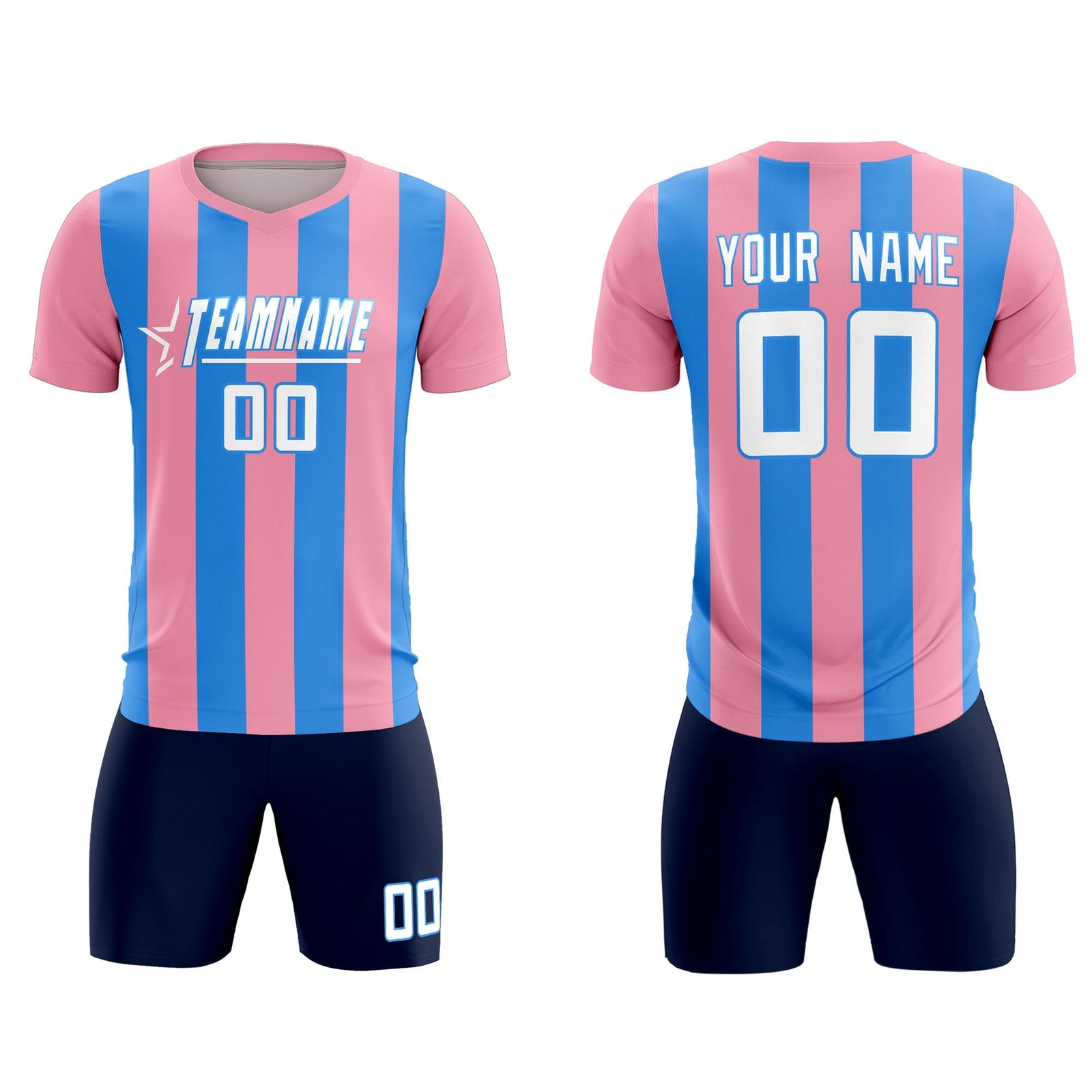 Custom Light Pink Powder Blue Vertical Stripes Casual Outdoor Soccer Sets Jersey