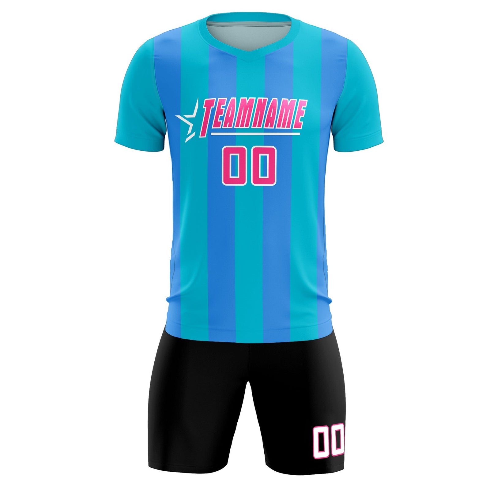 Custom Sky Blue Powder Blue Vertical Stripes Casual Outdoor Soccer Sets Jersey