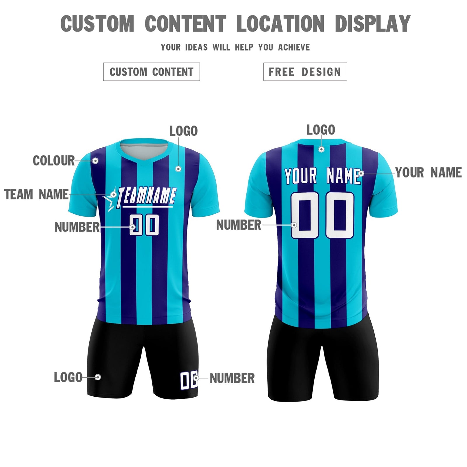 Custom Sky Blue Royal Vertical Stripes Casual Outdoor Soccer Sets Jersey