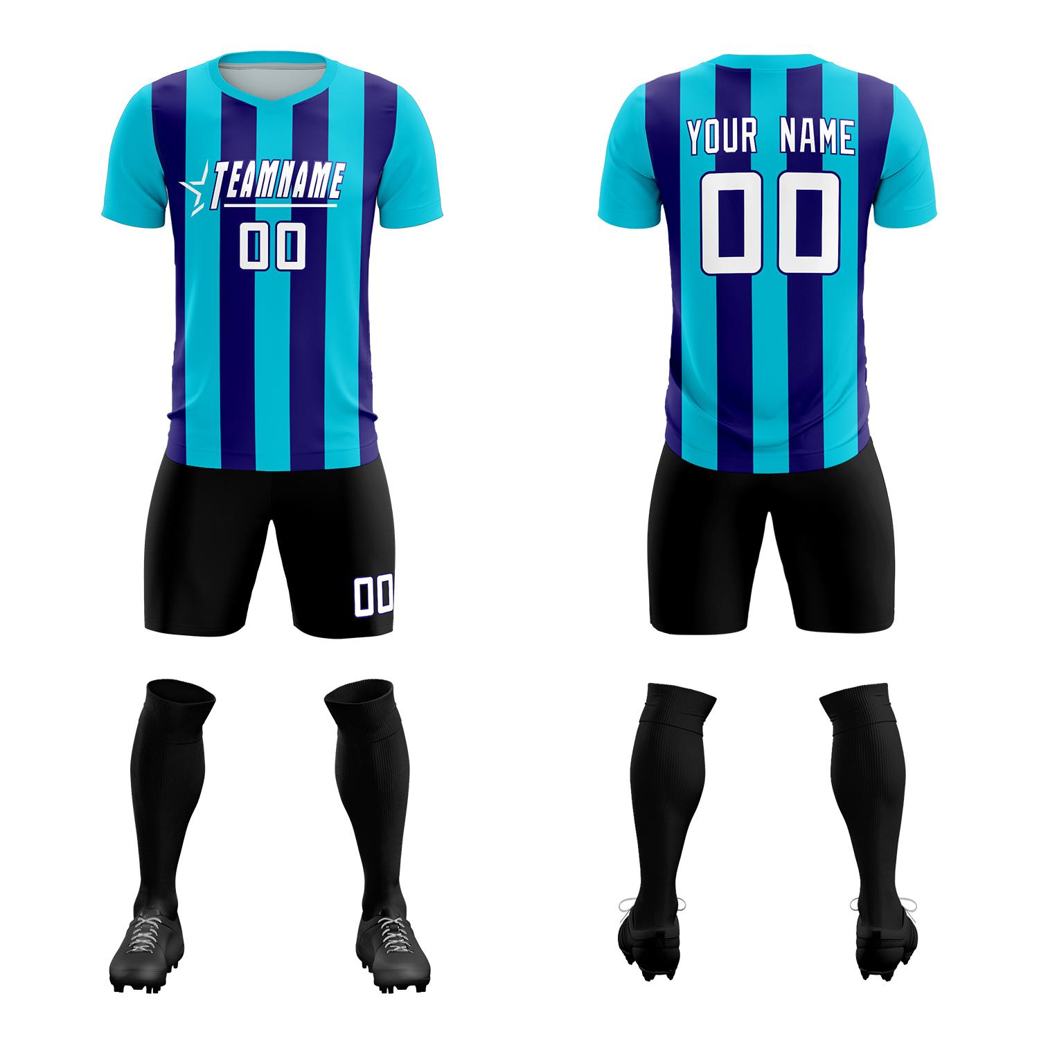 Custom Sky Blue Royal Vertical Stripes Casual Outdoor Soccer Sets Jersey