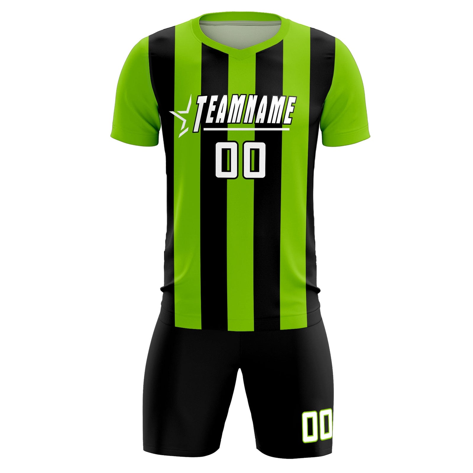 Custom Neon Green Black Vertical Stripes Casual Outdoor Soccer Sets Jersey