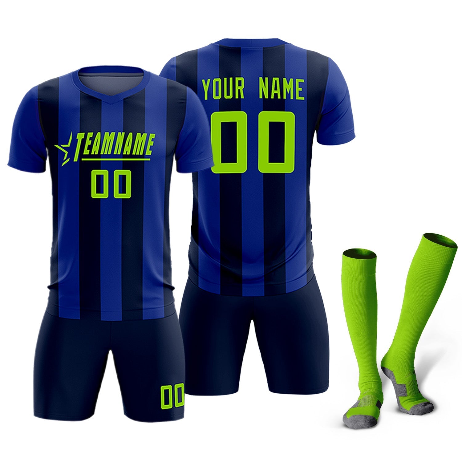 Custom Royal Navy Vertical Stripes Casual Outdoor Soccer Sets Jersey