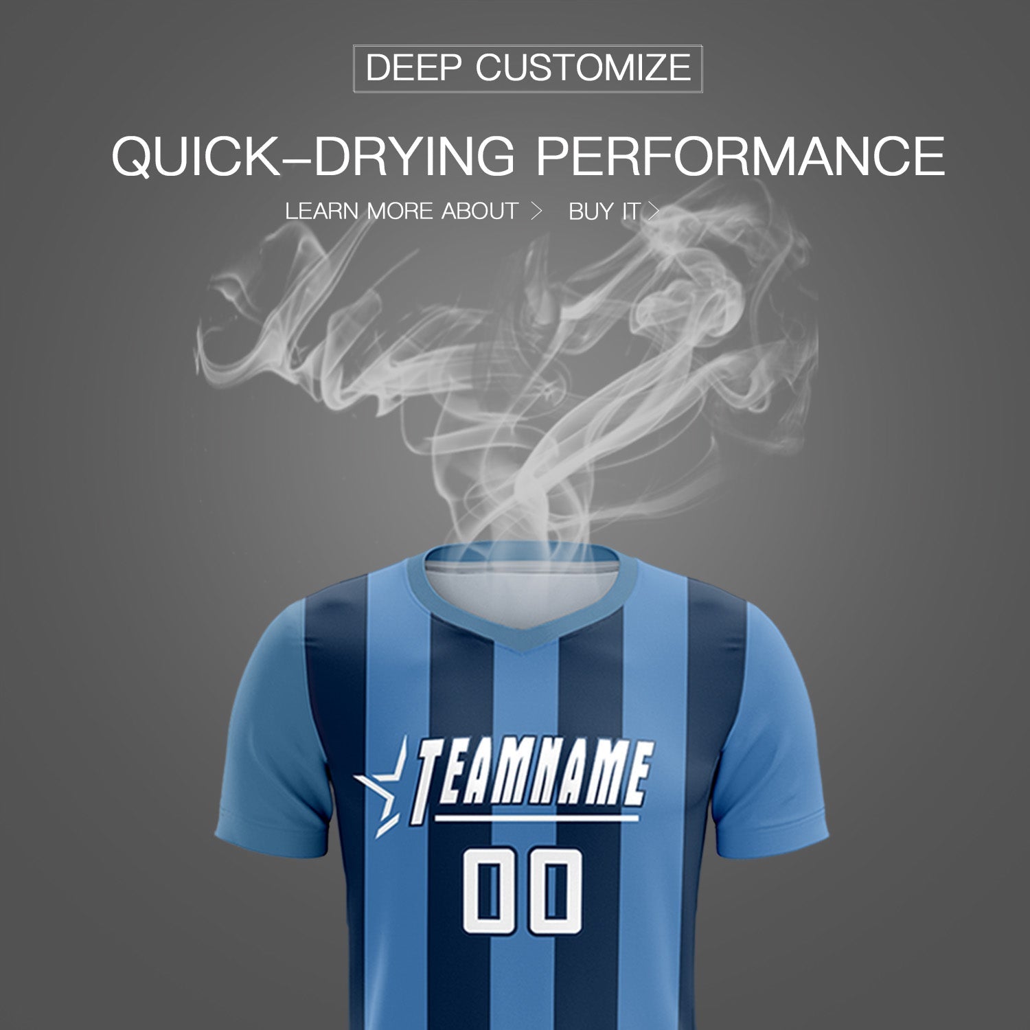 Custom Light Blue Midnight Blue Vertical Stripes Casual Outdoor Soccer Sets Jersey