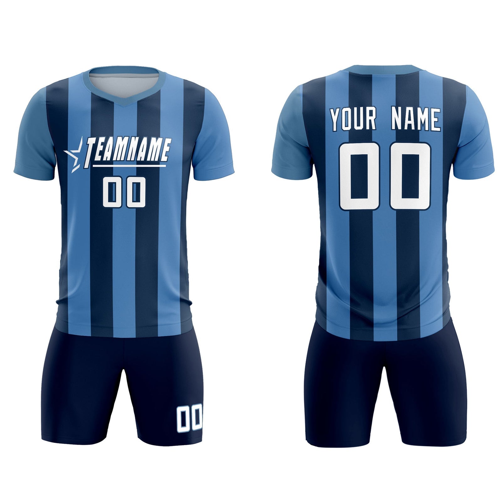Custom Light Blue Midnight Blue Vertical Stripes Casual Outdoor Soccer Sets Jersey