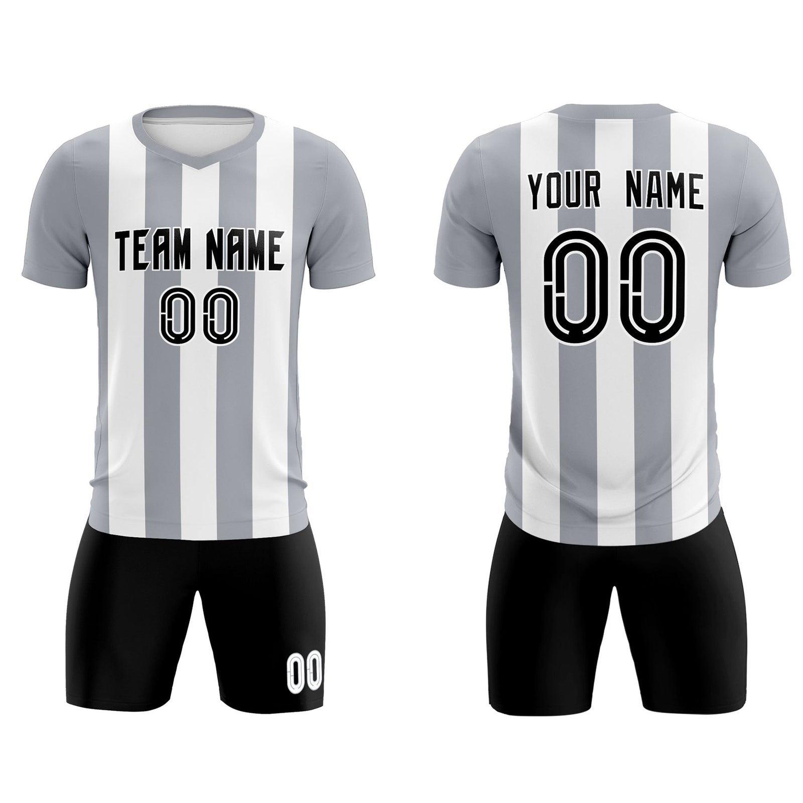 Custom White Gray Vertical Stripes Casual Outdoor Soccer Sets Jersey