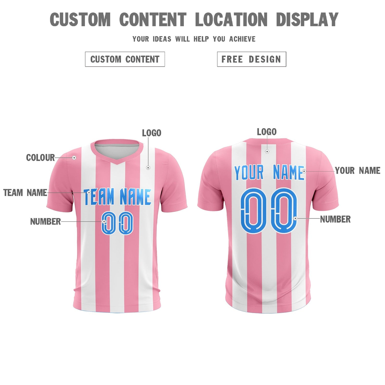 Custom White Light Pink Vertical Stripes Casual Outdoor Soccer Sets Jersey