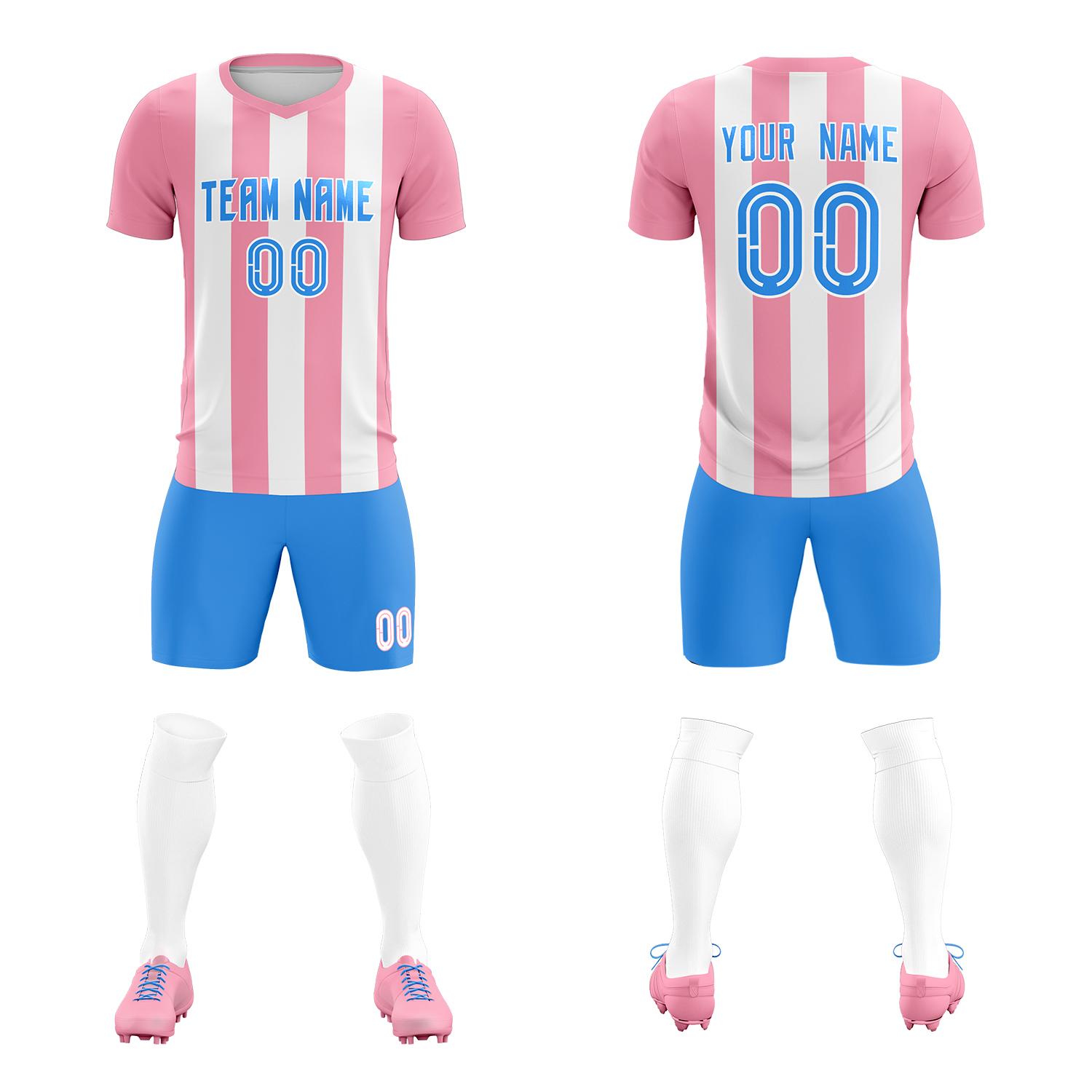 Custom White Light Pink Vertical Stripes Casual Outdoor Soccer Sets Jersey