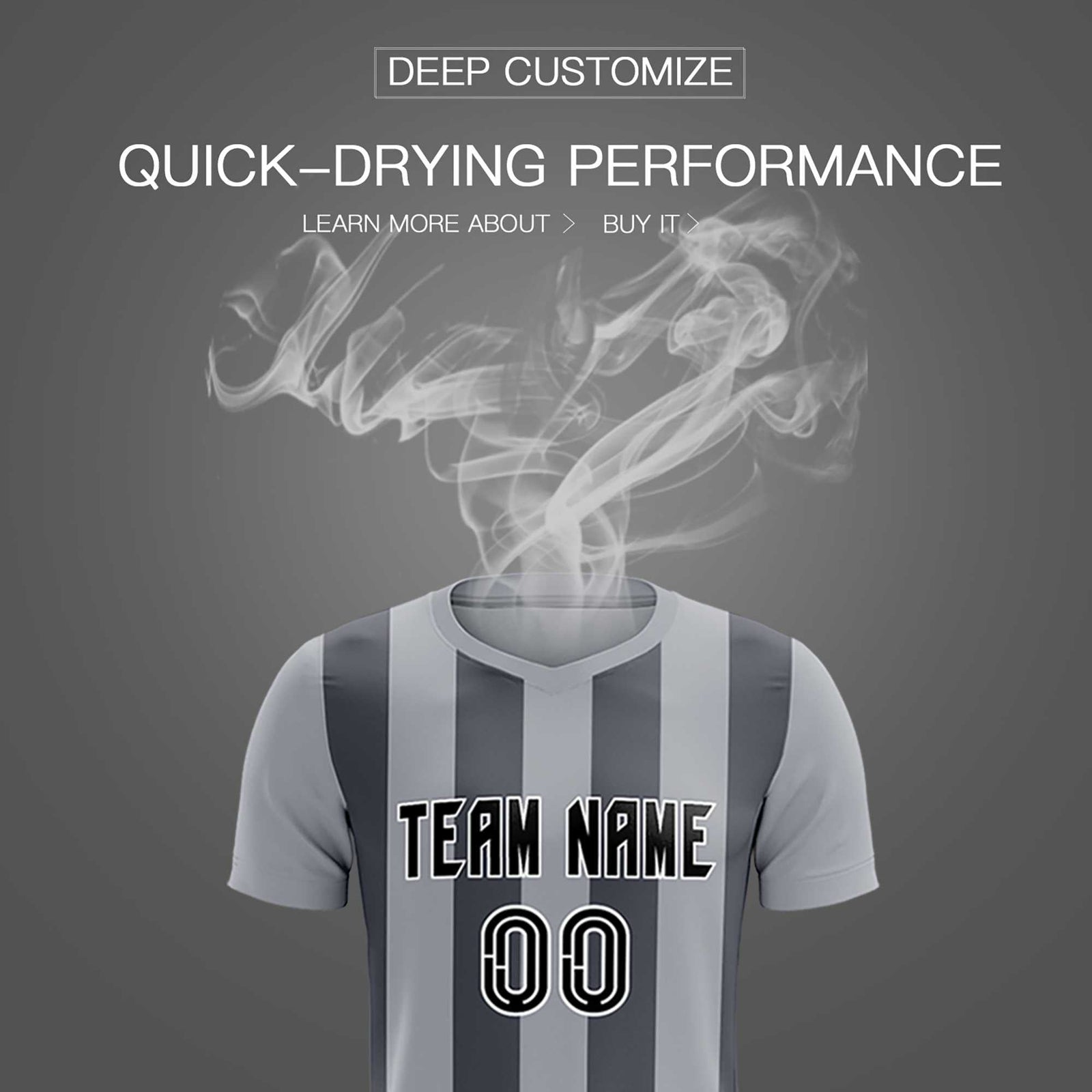 Custom Gray Dark Gray Vertical Stripes Casual Outdoor Soccer Sets Jersey