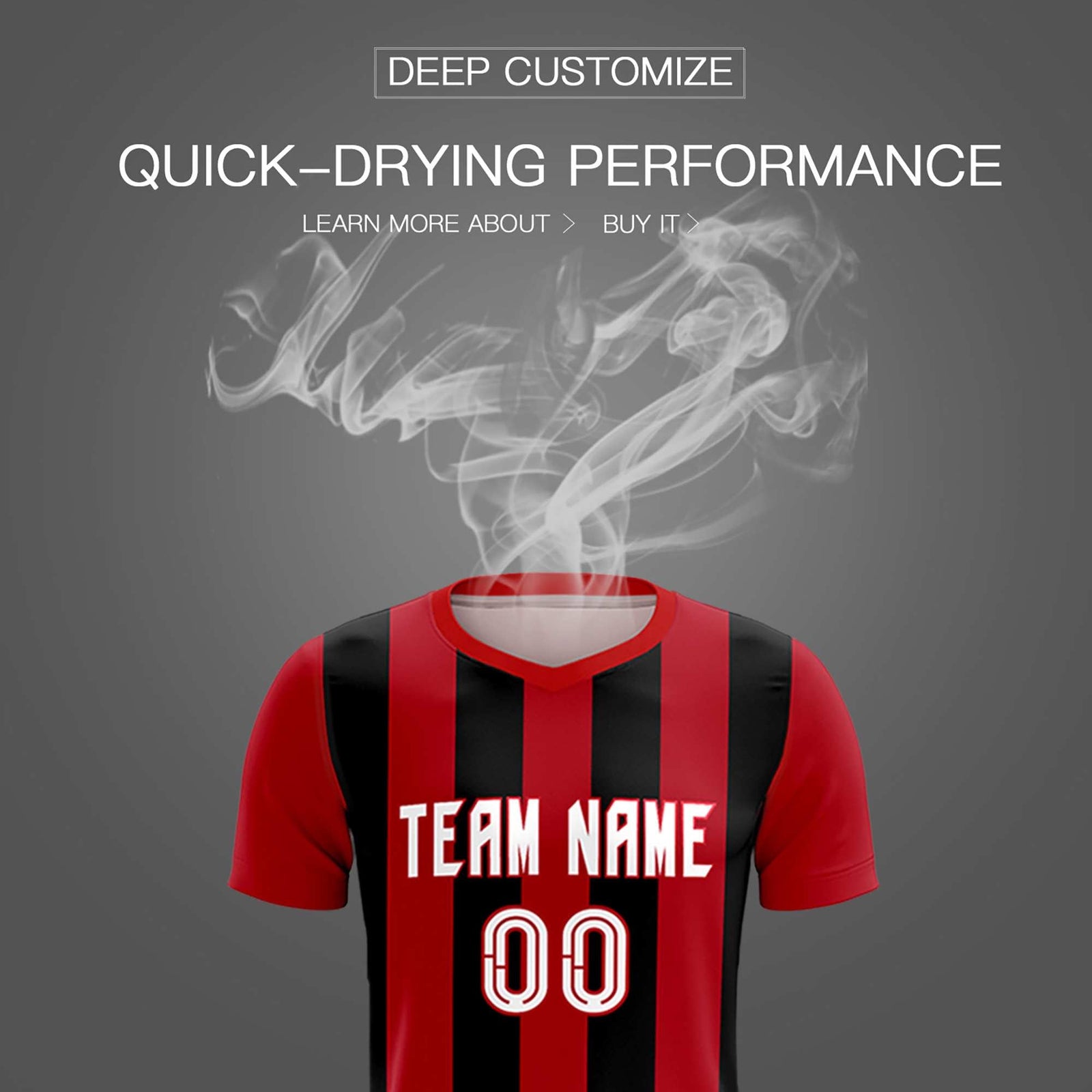 Custom Red Black Vertical Stripes Casual Outdoor Soccer Sets Jersey