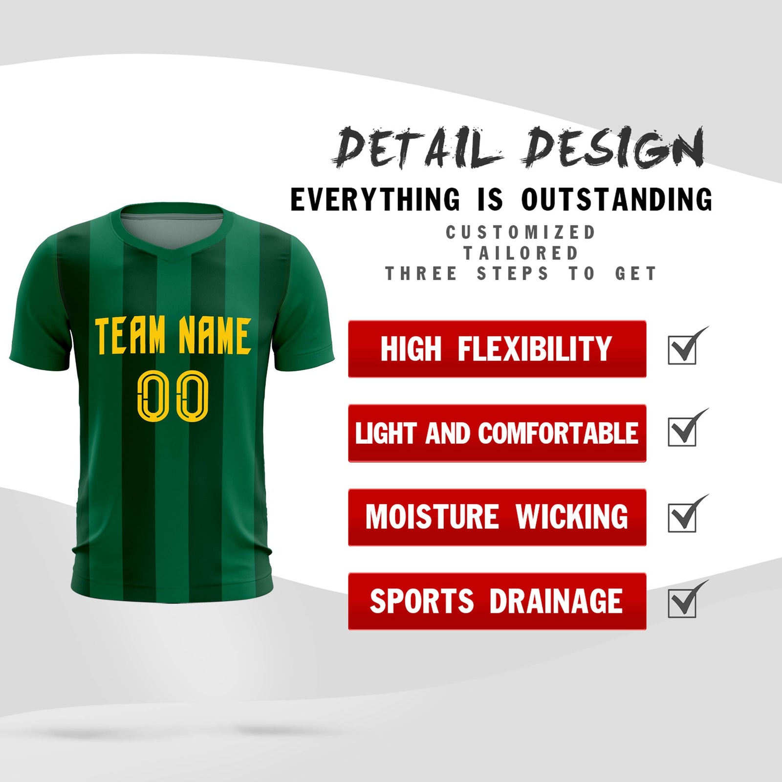 Custom Kelly Green Green Vertical Stripes Casual Outdoor Soccer Sets Jersey