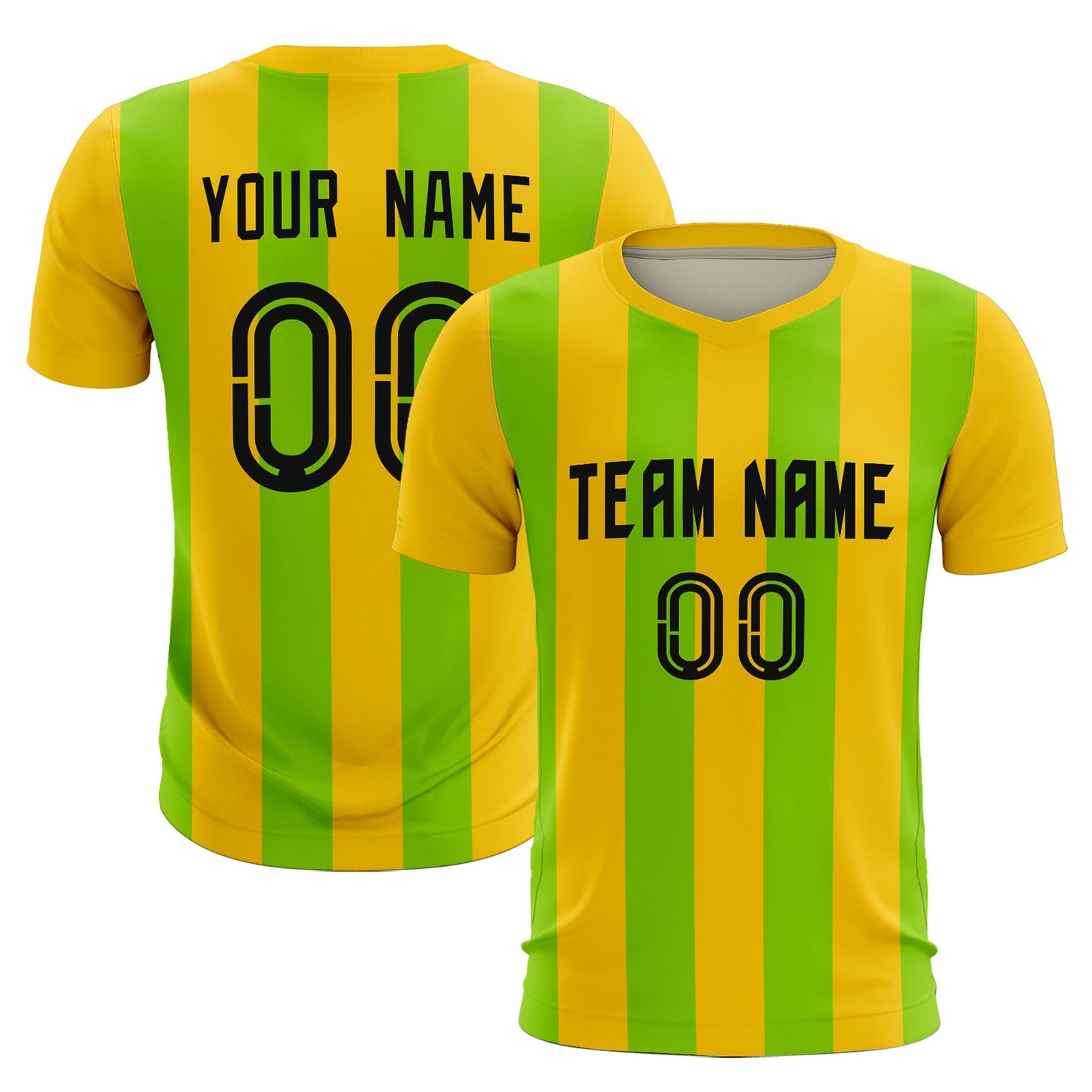 Custom Gold Neon Green Vertical Stripes Casual Outdoor Soccer Sets Jersey