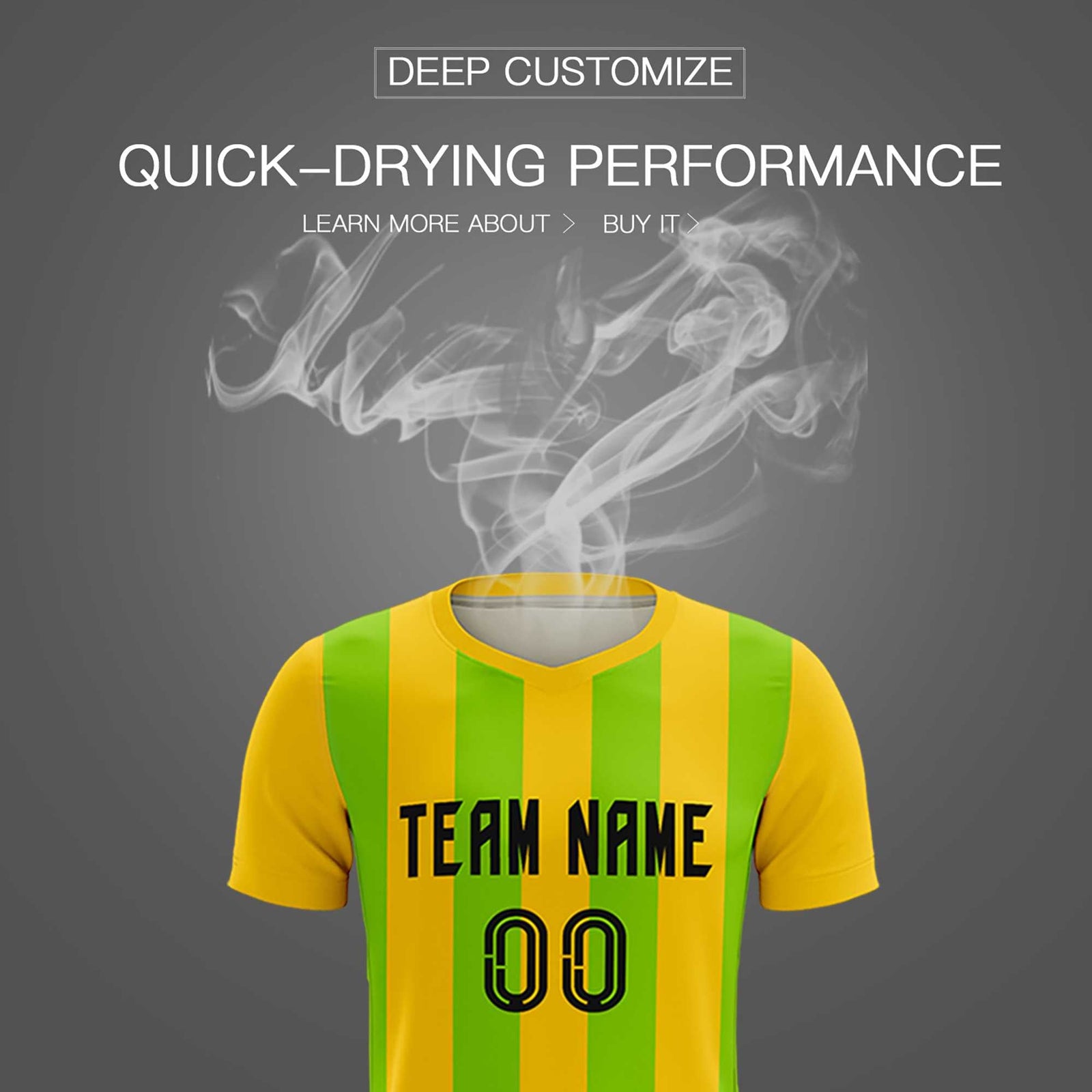 Custom Gold Neon Green Vertical Stripes Casual Outdoor Soccer Sets Jersey