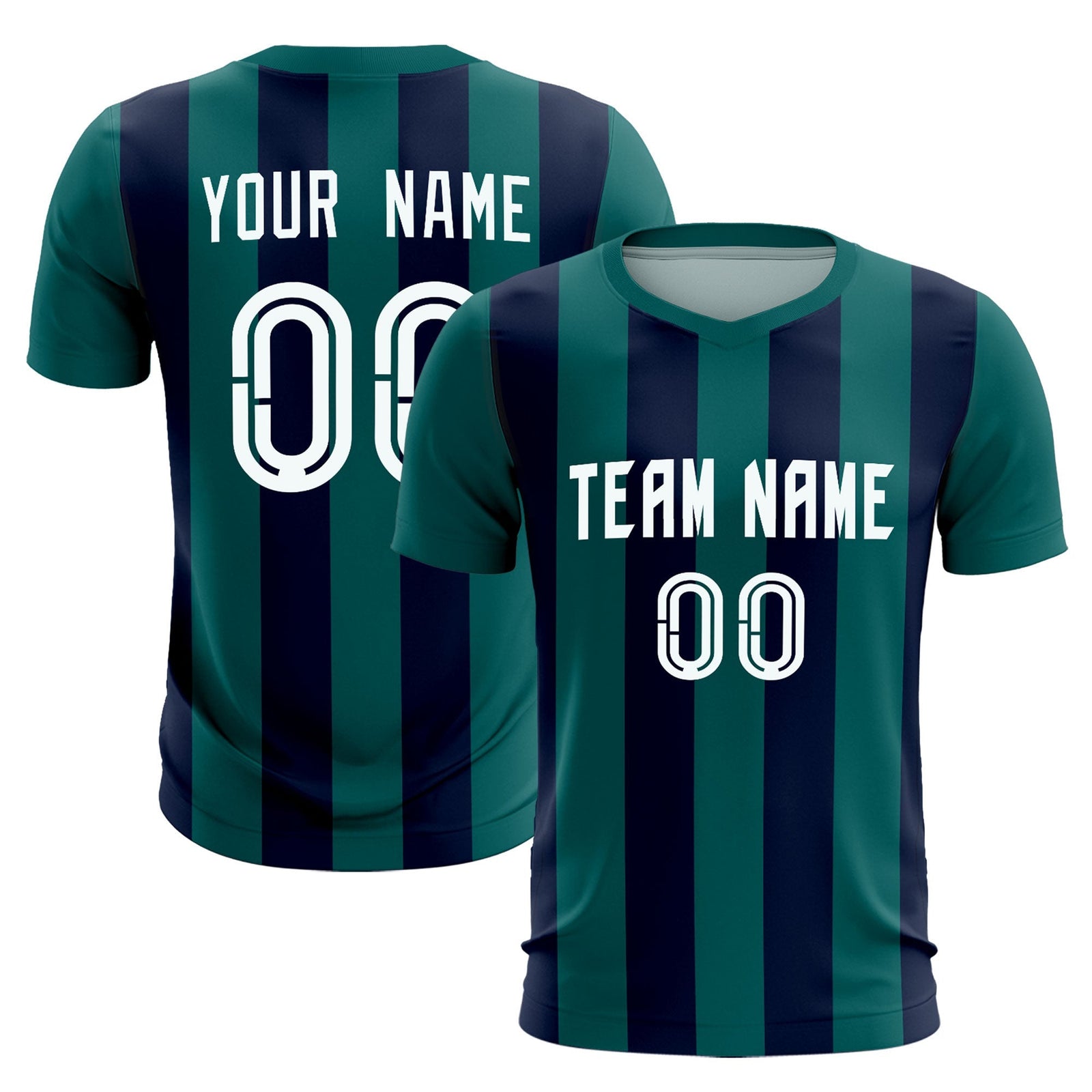 Custom Aqua Navy Vertical Stripes Casual Outdoor Soccer Sets Jersey