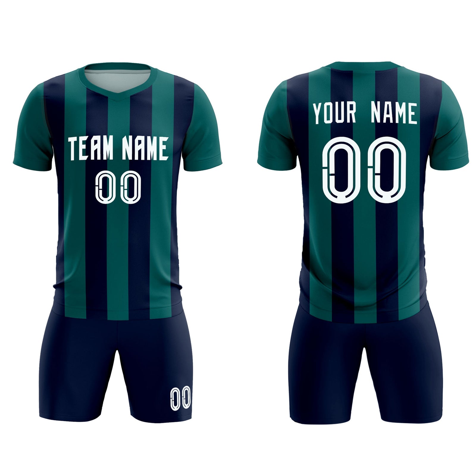 Custom Aqua Navy Vertical Stripes Casual Outdoor Soccer Sets Jersey