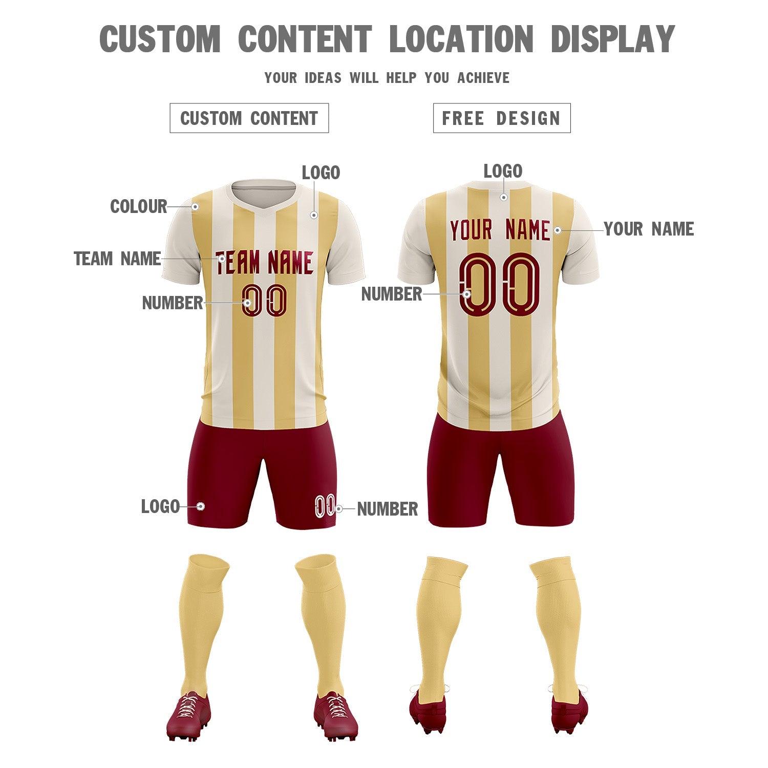 Custom Cream Khaki Vertical Stripes Casual Outdoor Soccer Sets Jersey