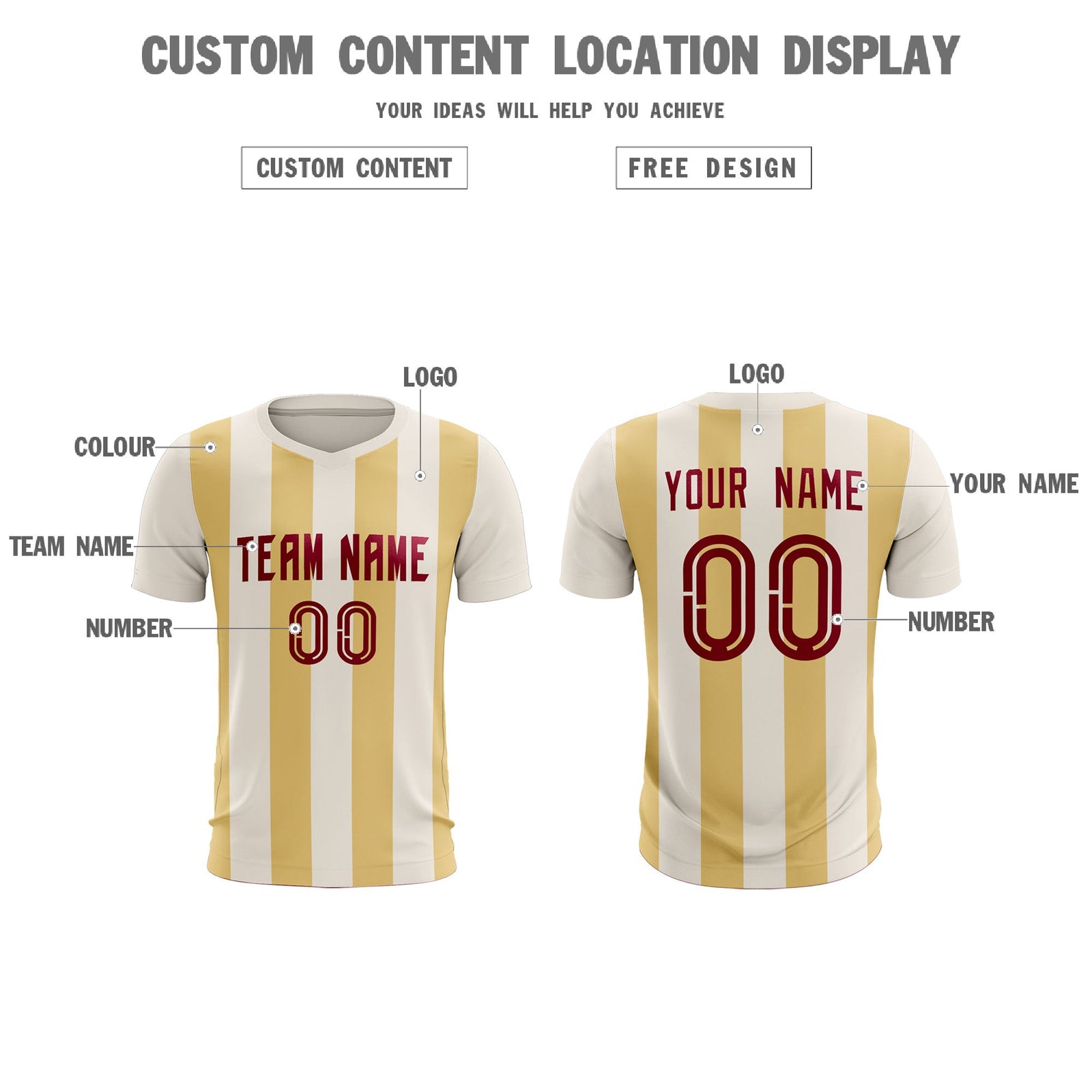 Custom Cream Khaki Vertical Stripes Casual Outdoor Soccer Sets Jersey