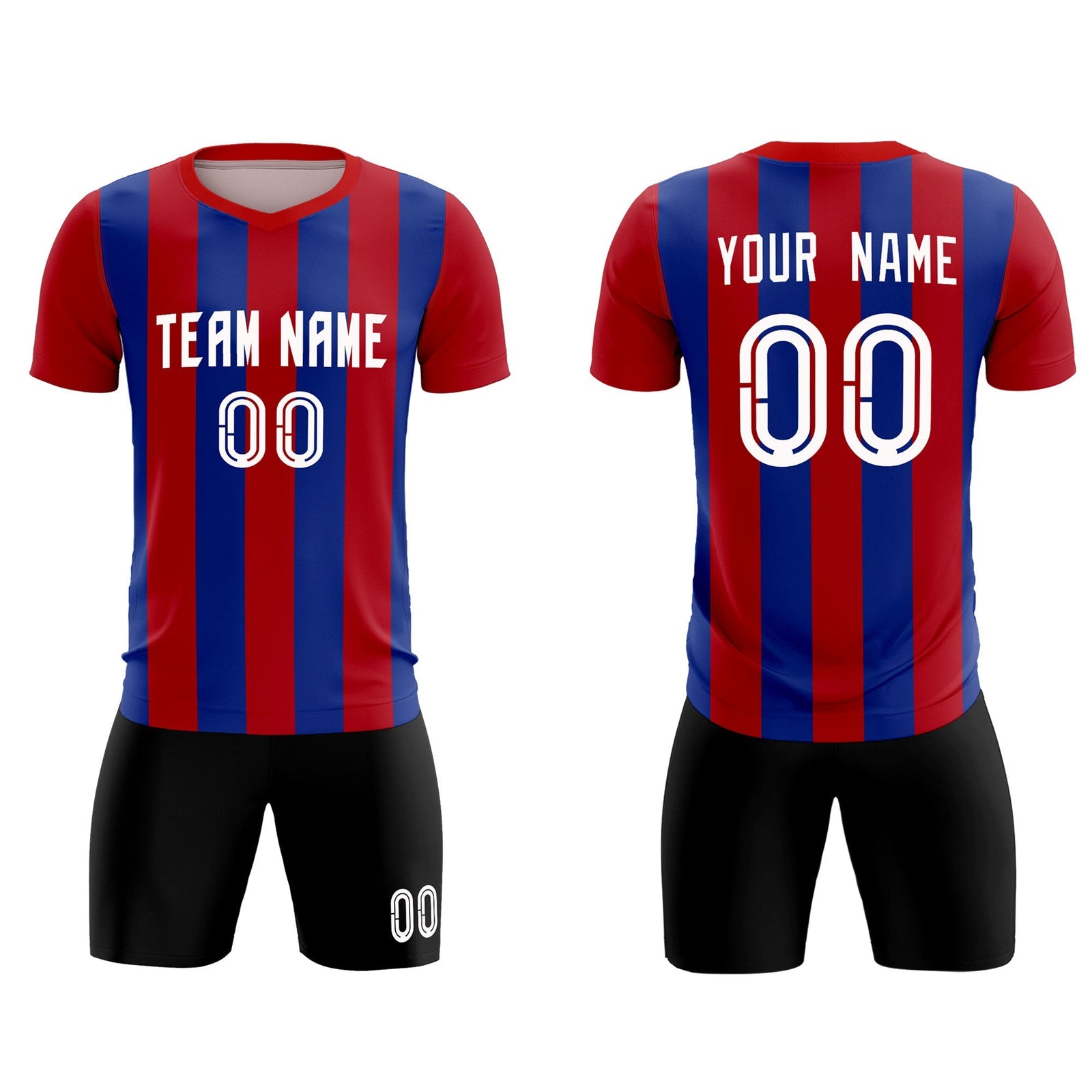 Custom Red Royal Vertical Stripes Casual Outdoor Soccer Sets Jersey