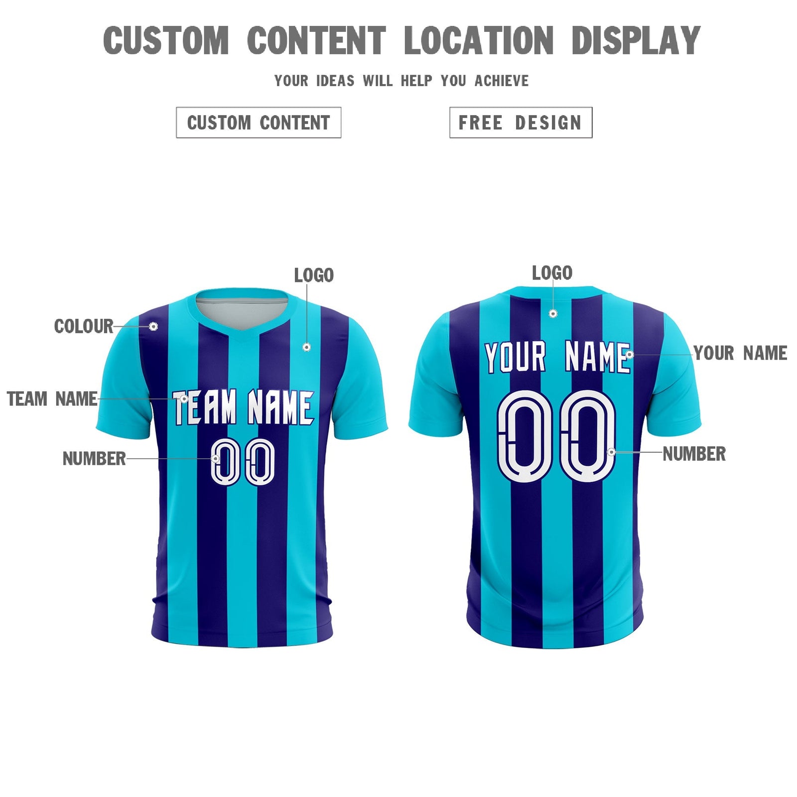 Custom Sky Blue Royal Vertical Stripes Casual Outdoor Soccer Sets Jersey
