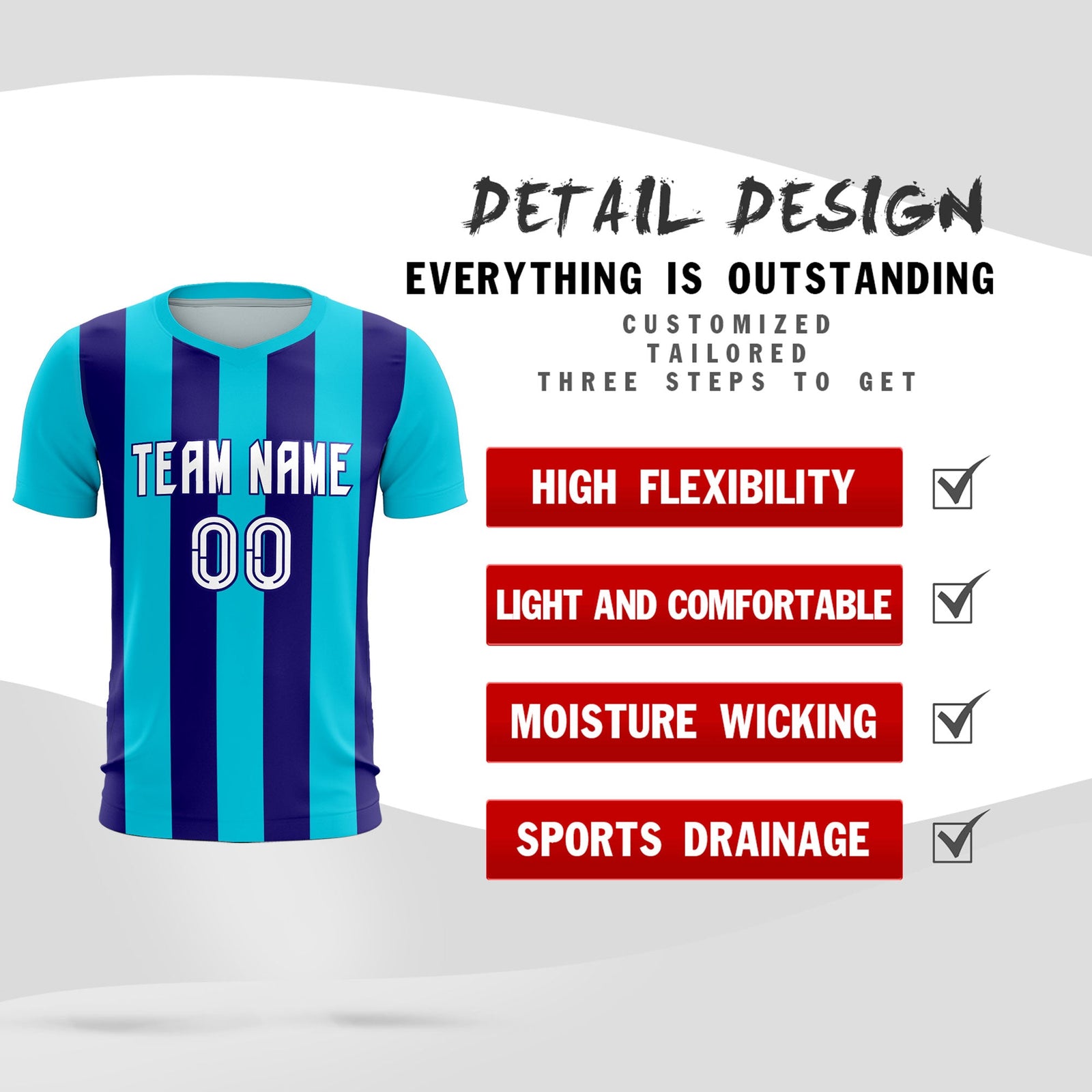 Custom Sky Blue Royal Vertical Stripes Casual Outdoor Soccer Sets Jersey