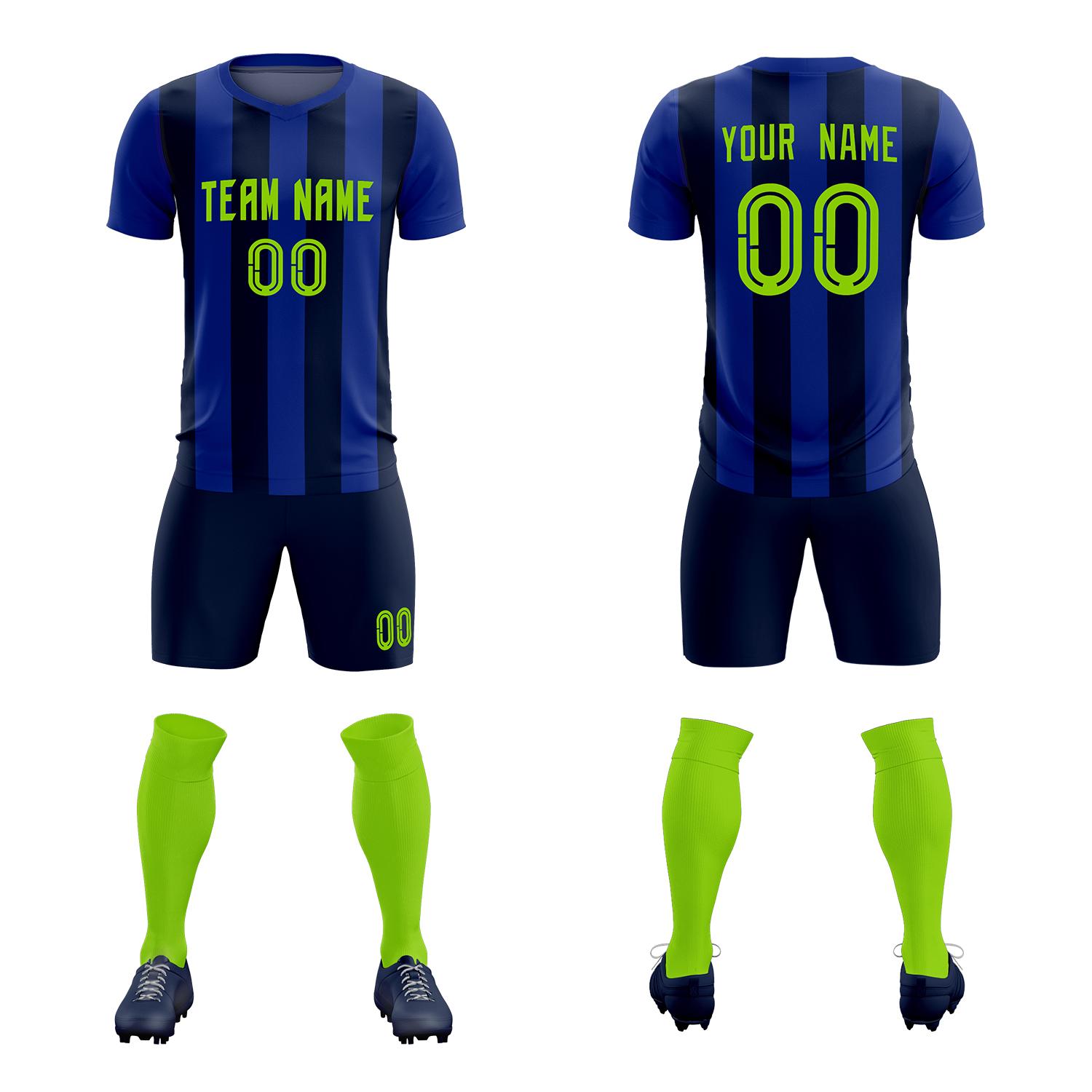 Custom Royal Navy Vertical Stripes Casual Outdoor Soccer Sets Jersey
