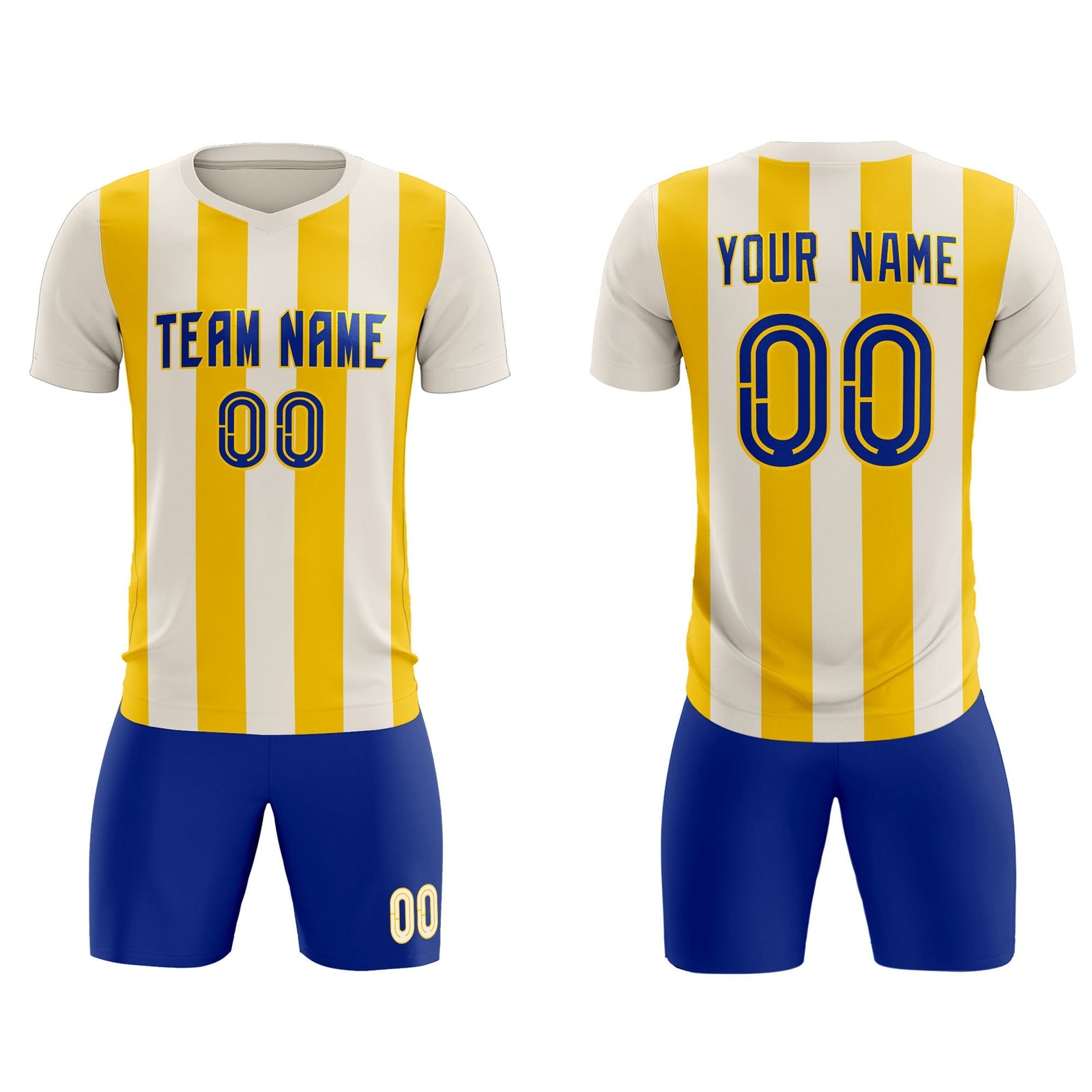 Custom Cream Gold Vertical Stripes Casual Outdoor Soccer Sets Jersey