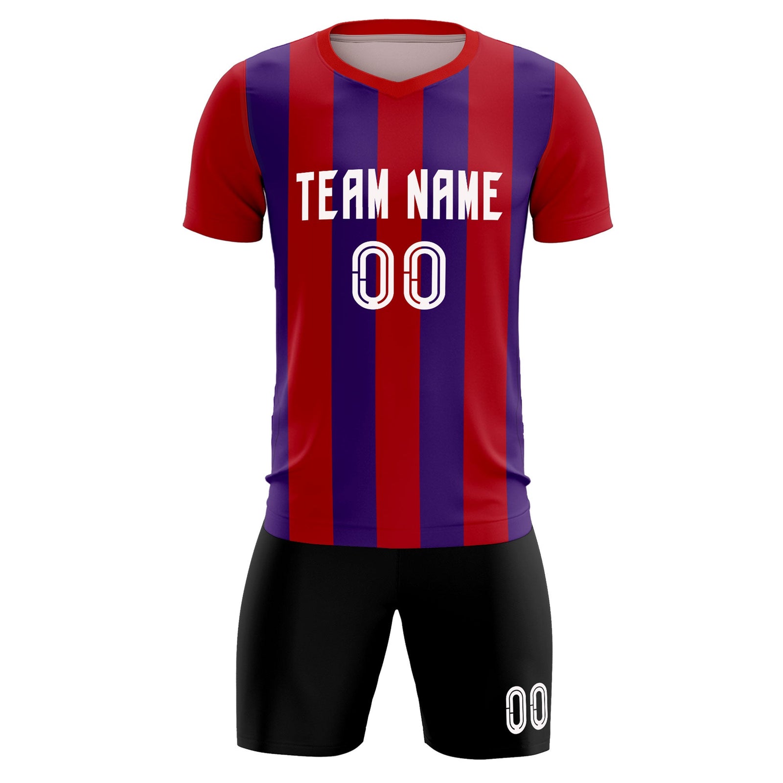Custom Red Purple Vertical Stripes Casual Outdoor Soccer Sets Jersey
