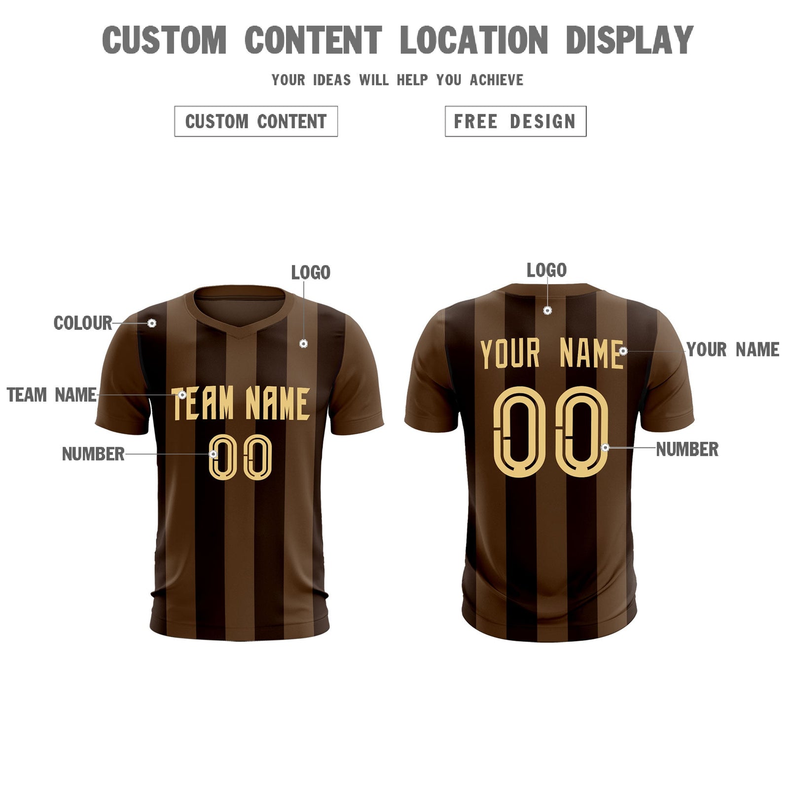 Custom Light Brown Brown Vertical Stripes Casual Outdoor Soccer Sets Jersey
