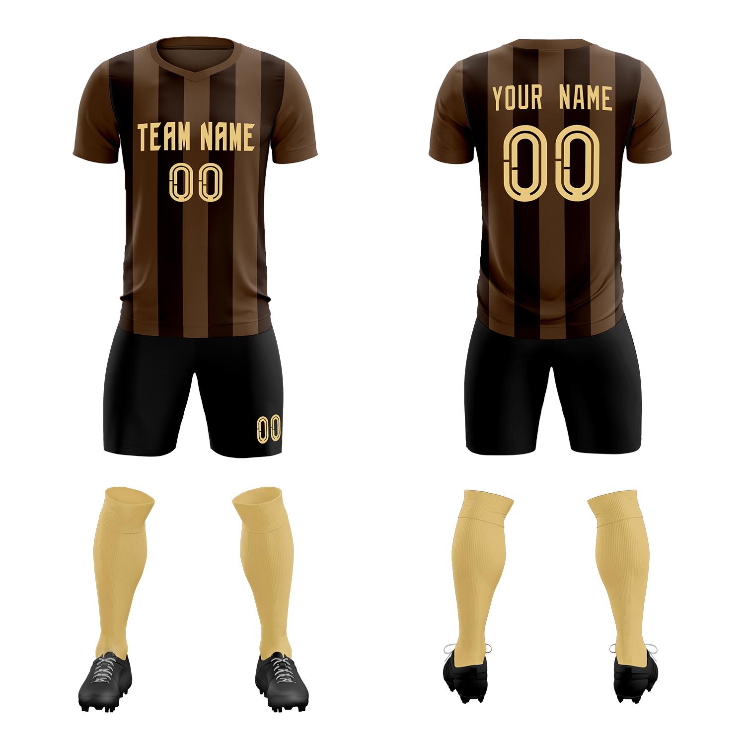 Custom Light Brown Brown Vertical Stripes Casual Outdoor Soccer Sets Jersey