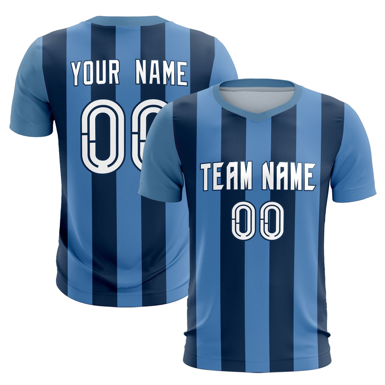 Custom Light Blue Midnight Blue Vertical Stripes Casual Outdoor Soccer Sets Jersey