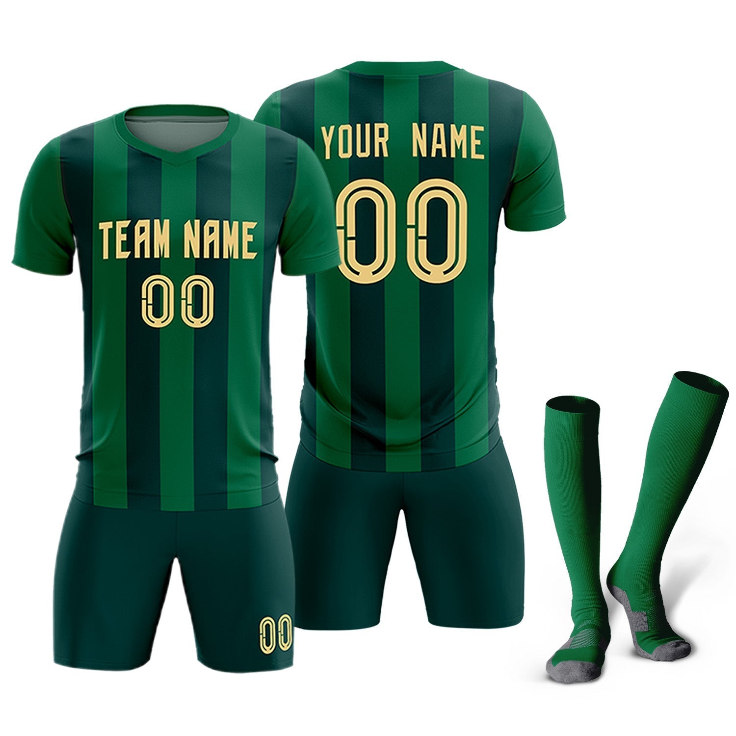 Custom Kelly Green Midnight Green Vertical Stripes Casual Outdoor Soccer Sets Jersey