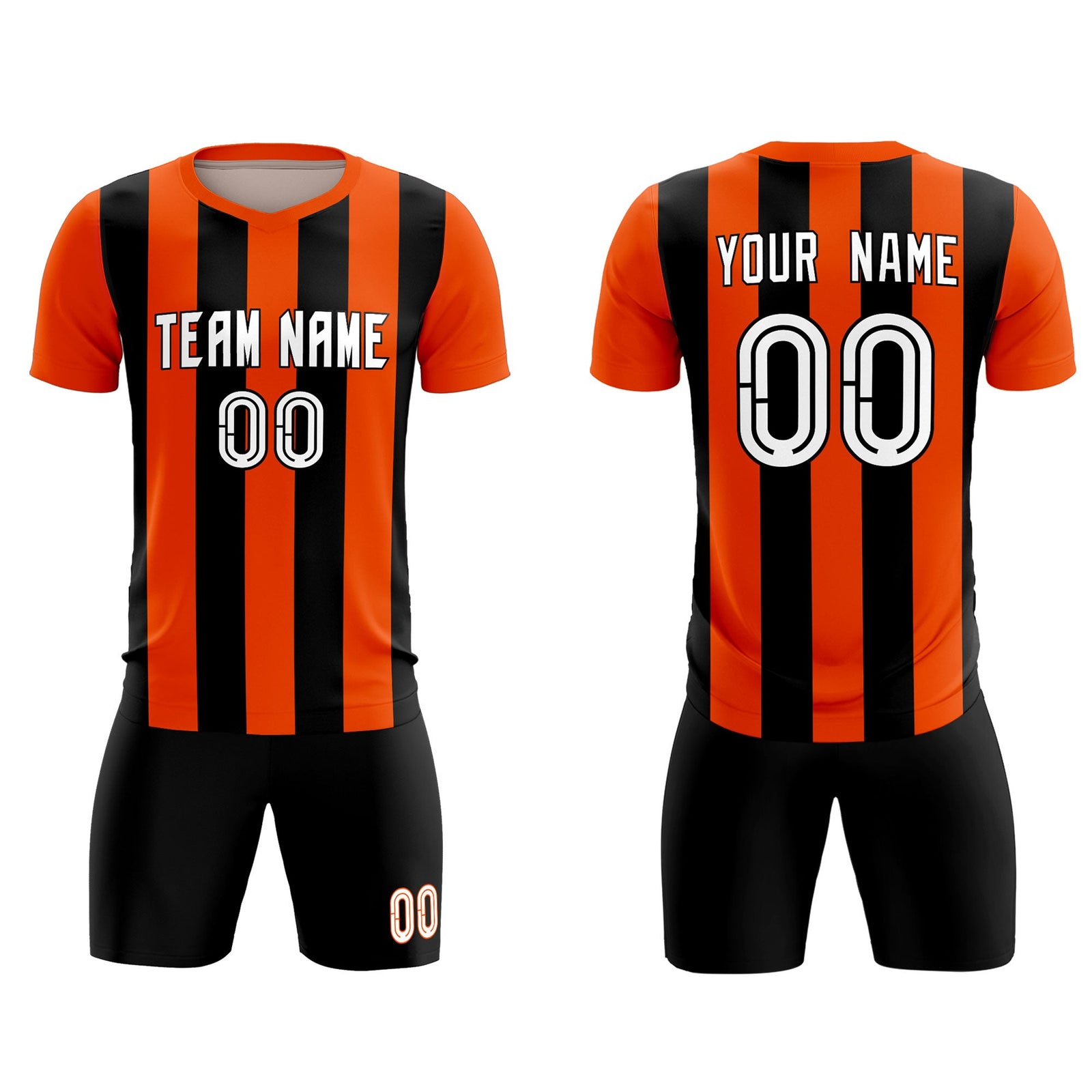 Custom Orange Black Vertical Stripes Casual Outdoor Soccer Sets Jersey