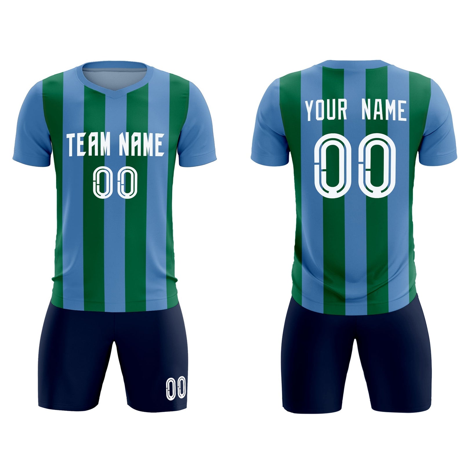 Custom Light Blue Kelly Green Vertical Stripes Casual Outdoor Soccer Sets Jersey