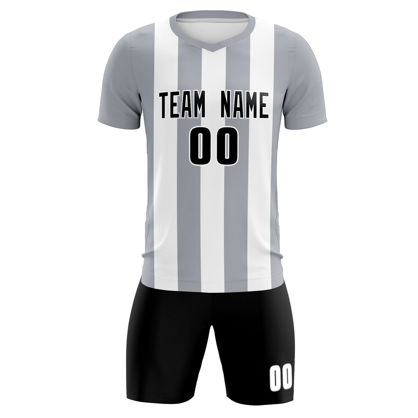 Custom White Gray Vertical Stripes Casual Outdoor Soccer Sets Jersey