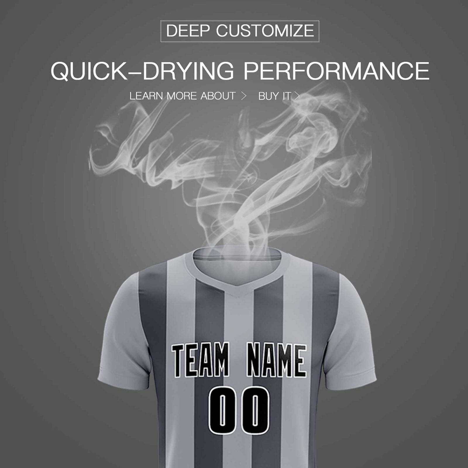 Custom Gray Dark Gray Vertical Stripes Casual Outdoor Soccer Sets Jersey