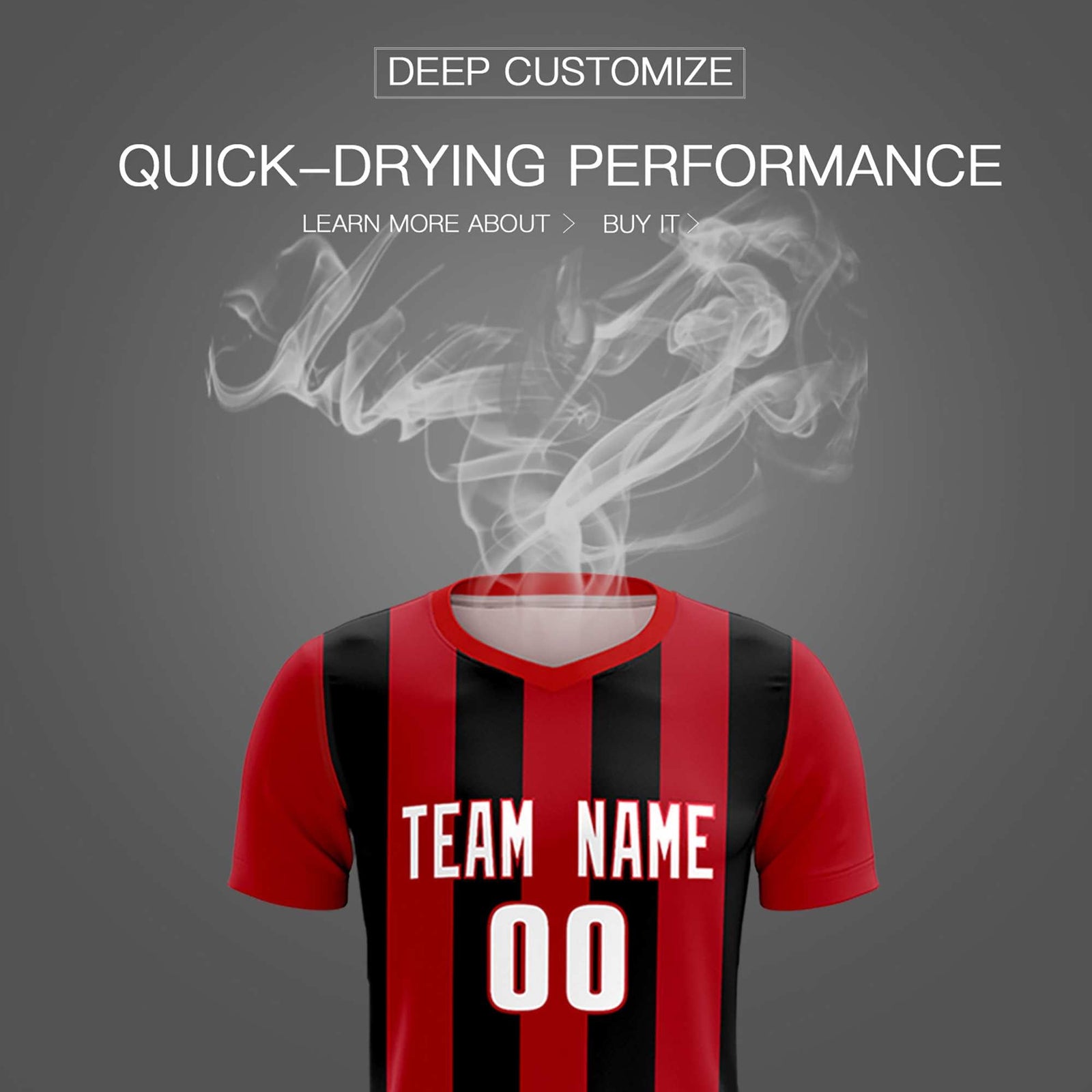 Custom Red Black Vertical Stripes Casual Outdoor Soccer Sets Jersey
