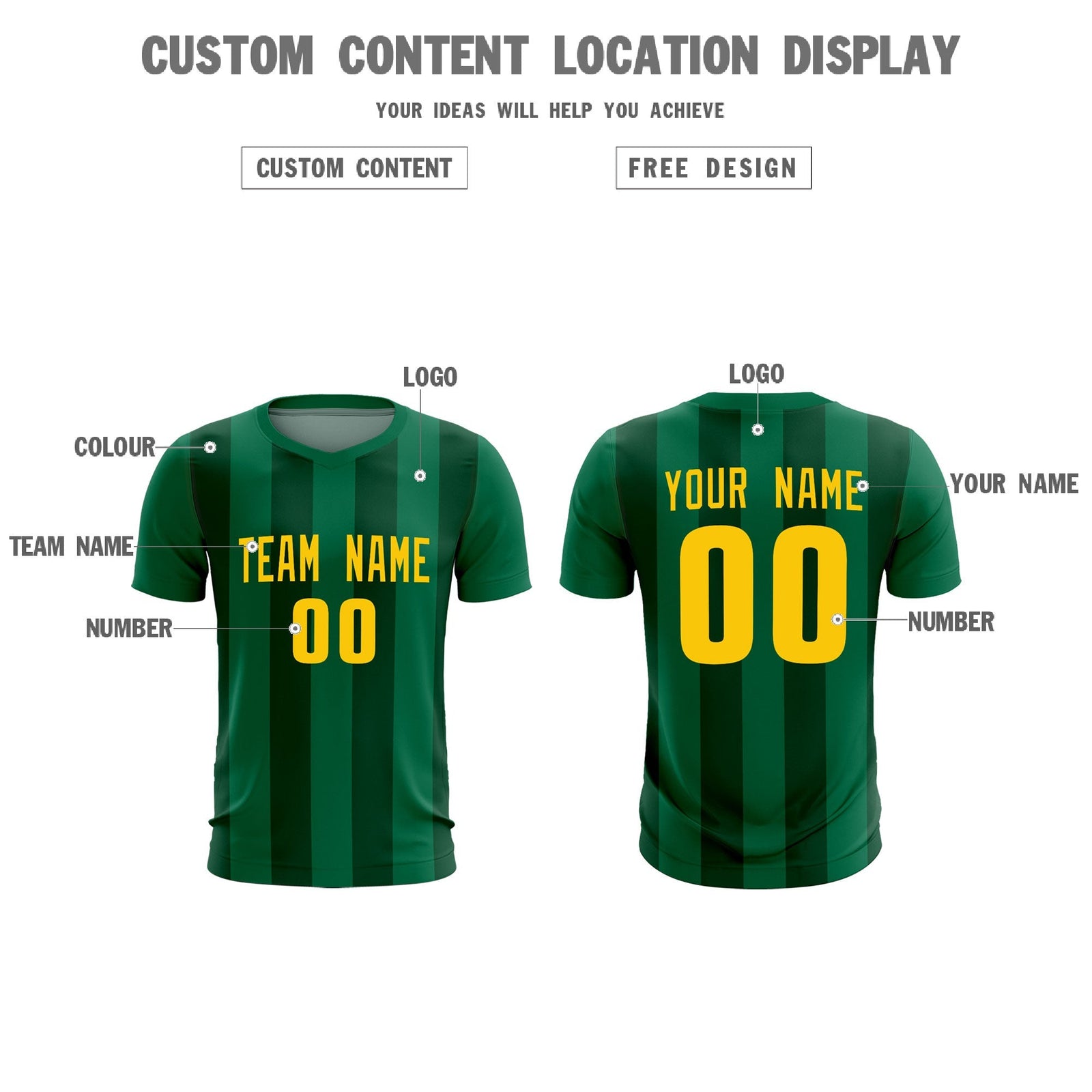Custom Kelly Green Green Vertical Stripes Casual Outdoor Soccer Sets Jersey