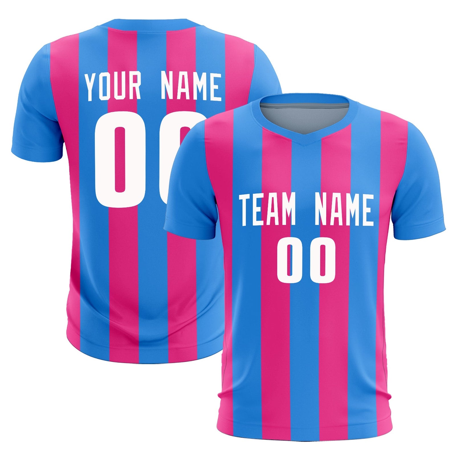 Custom Powder Blue Pink Vertical Stripes Casual Outdoor Soccer Sets Jersey