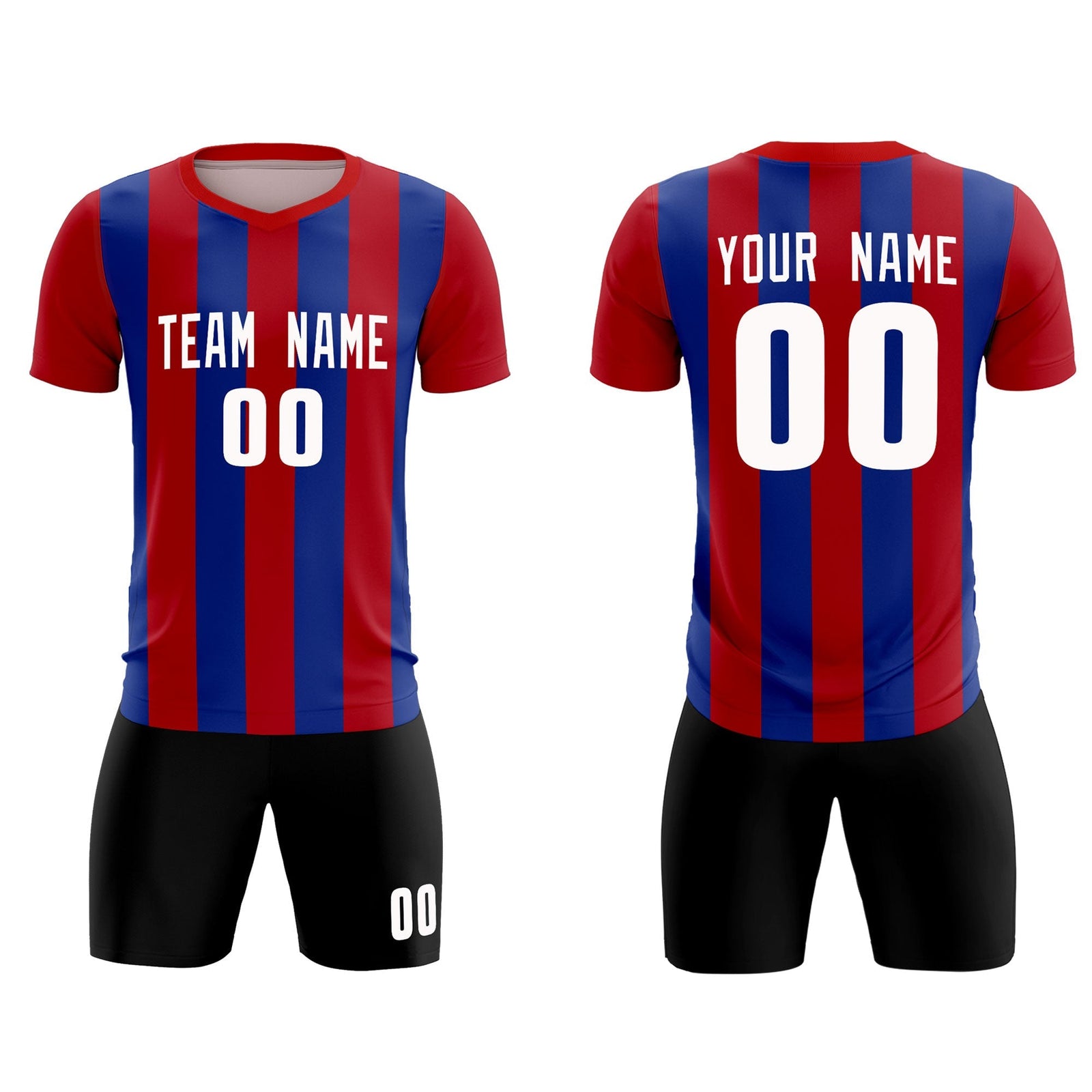 Custom Red Royal Vertical Stripes Casual Outdoor Soccer Sets Jersey
