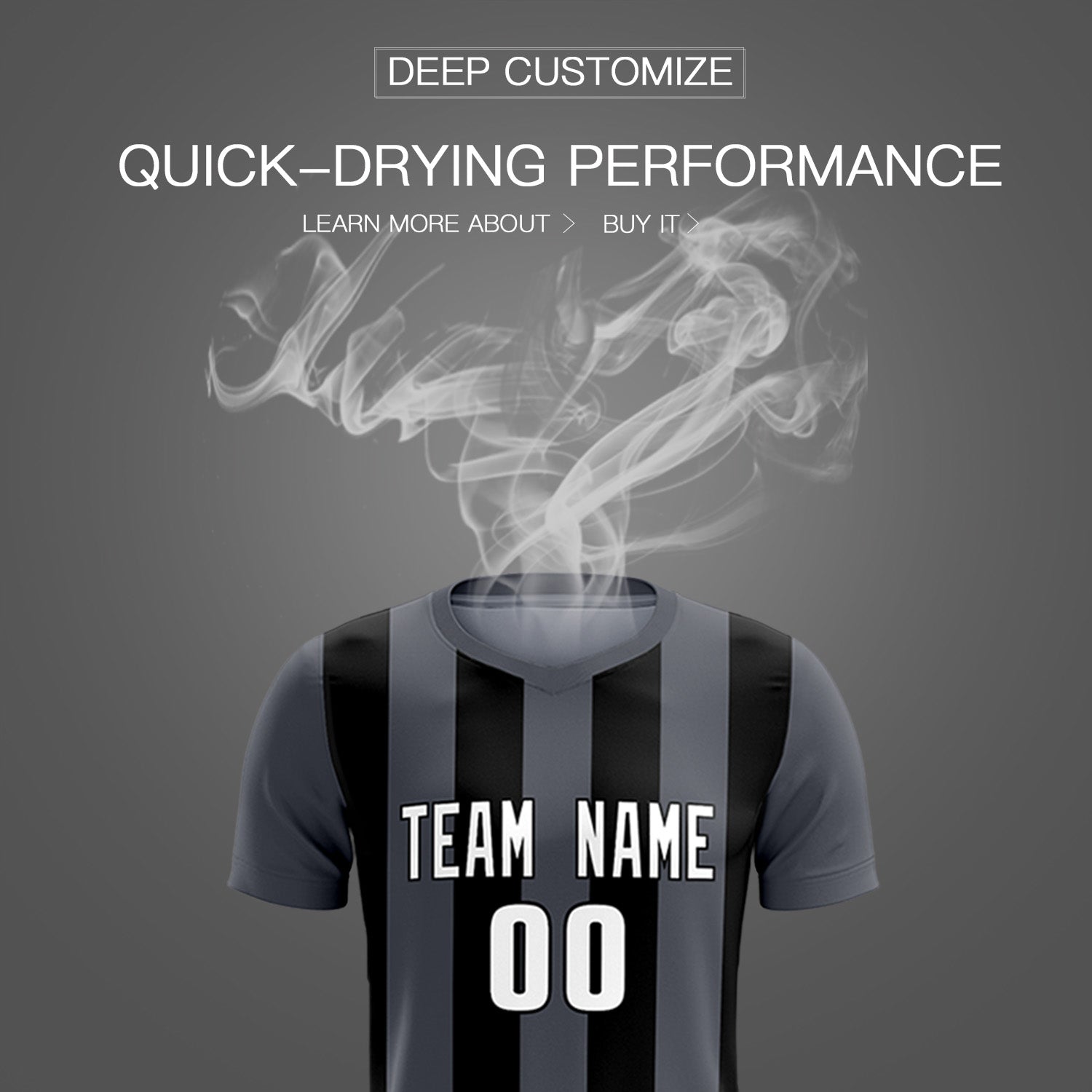Custom Dark Gray Black Vertical Stripes Casual Outdoor Soccer Sets Jersey