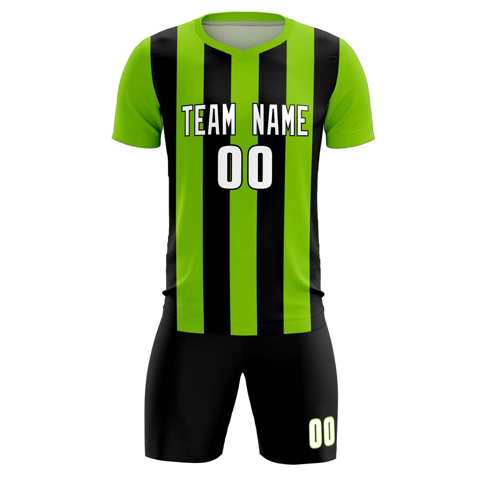 Custom Neon Green Black Vertical Stripes Casual Outdoor Soccer Sets Jersey