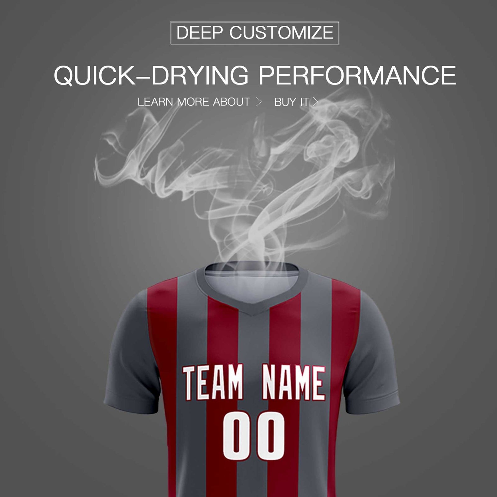 Custom Dark Gray Crimson Vertical Stripes Casual Outdoor Soccer Sets Jersey