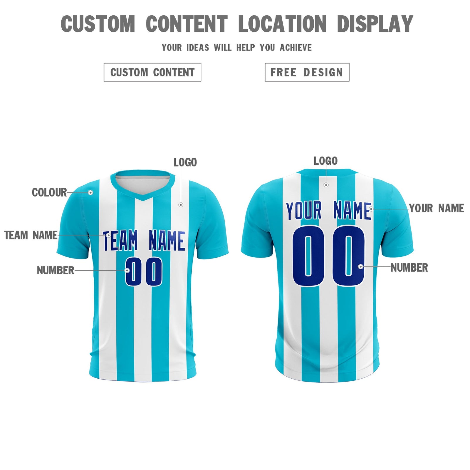 Custom White Sky Blue Vertical Stripes Casual Outdoor Soccer Sets Jersey