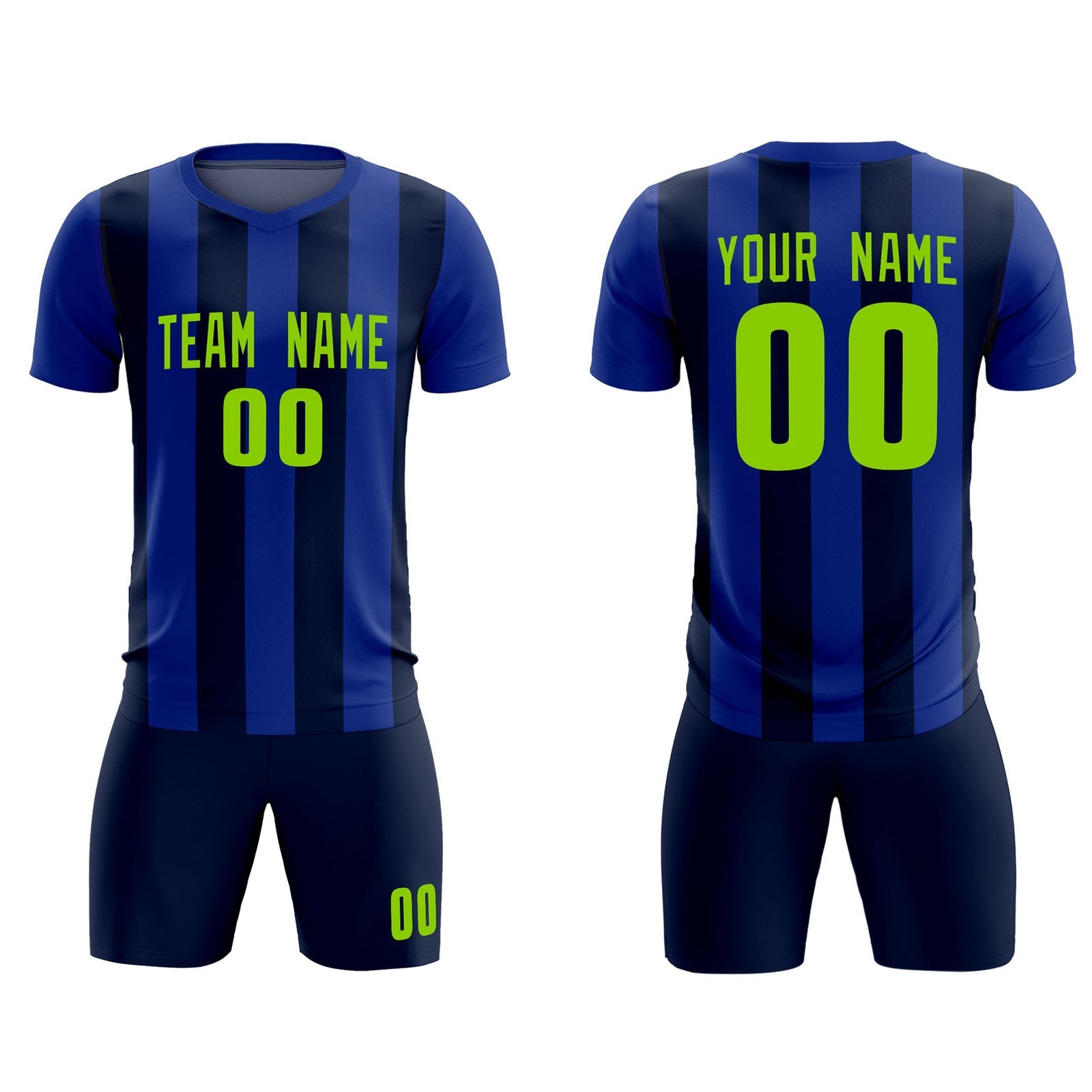 Custom Royal Navy Vertical Stripes Casual Outdoor Soccer Sets Jersey