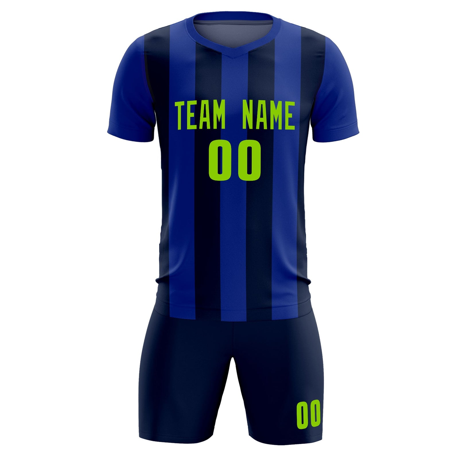 Custom Royal Navy Vertical Stripes Casual Outdoor Soccer Sets Jersey