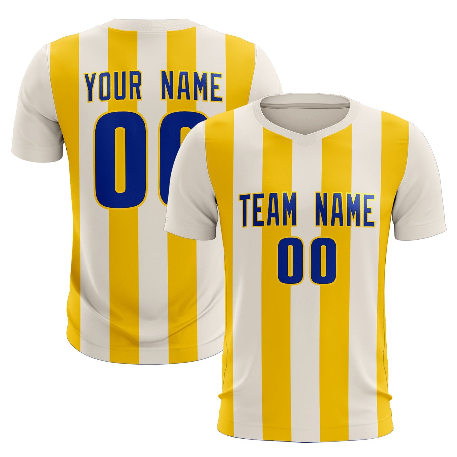 Custom Cream Gold Vertical Stripes Casual Outdoor Soccer Sets Jersey
